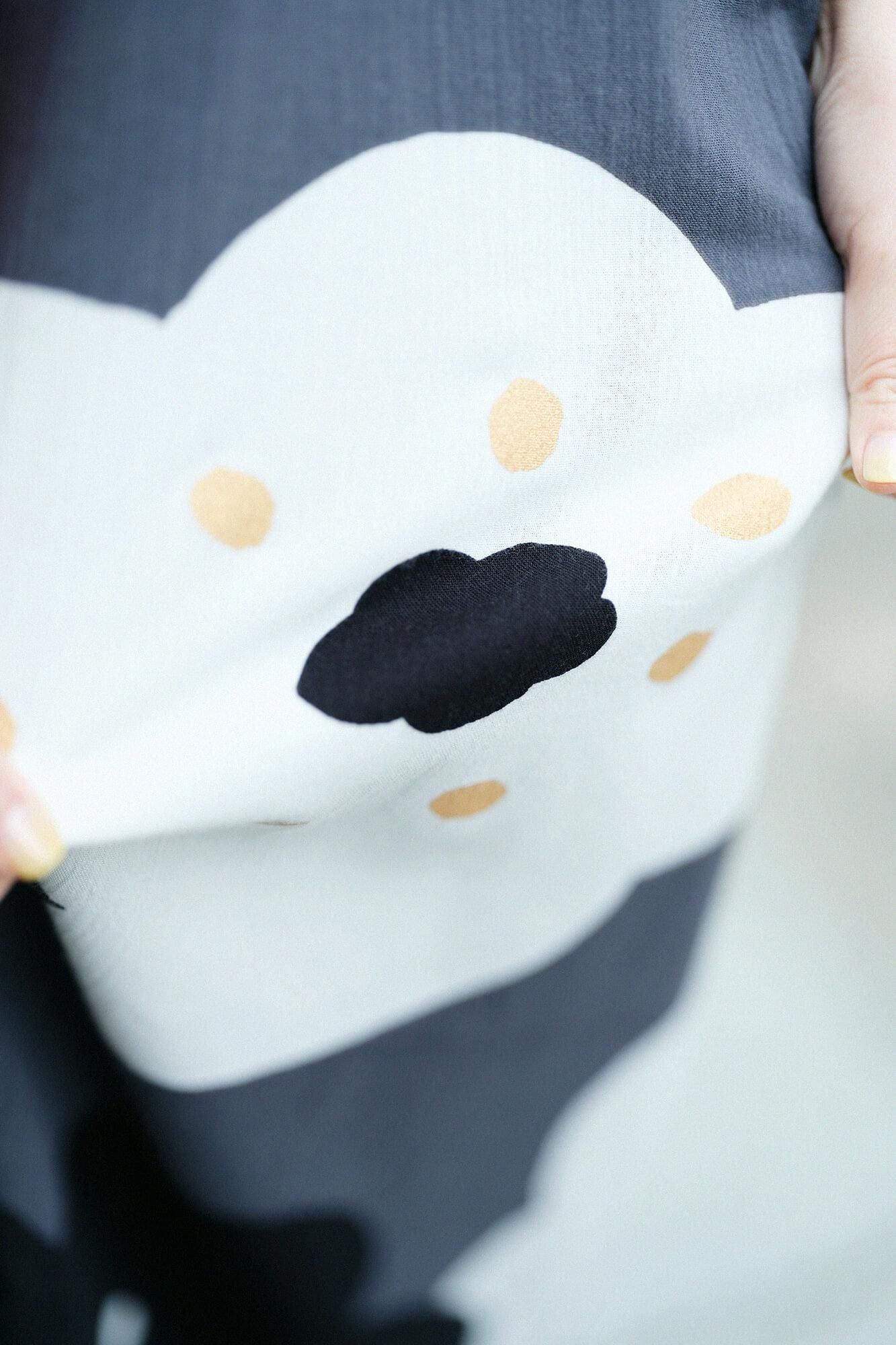 高島縮棉 20/20長方形洋裝 雙色 下襬圖案/黑色×微笑