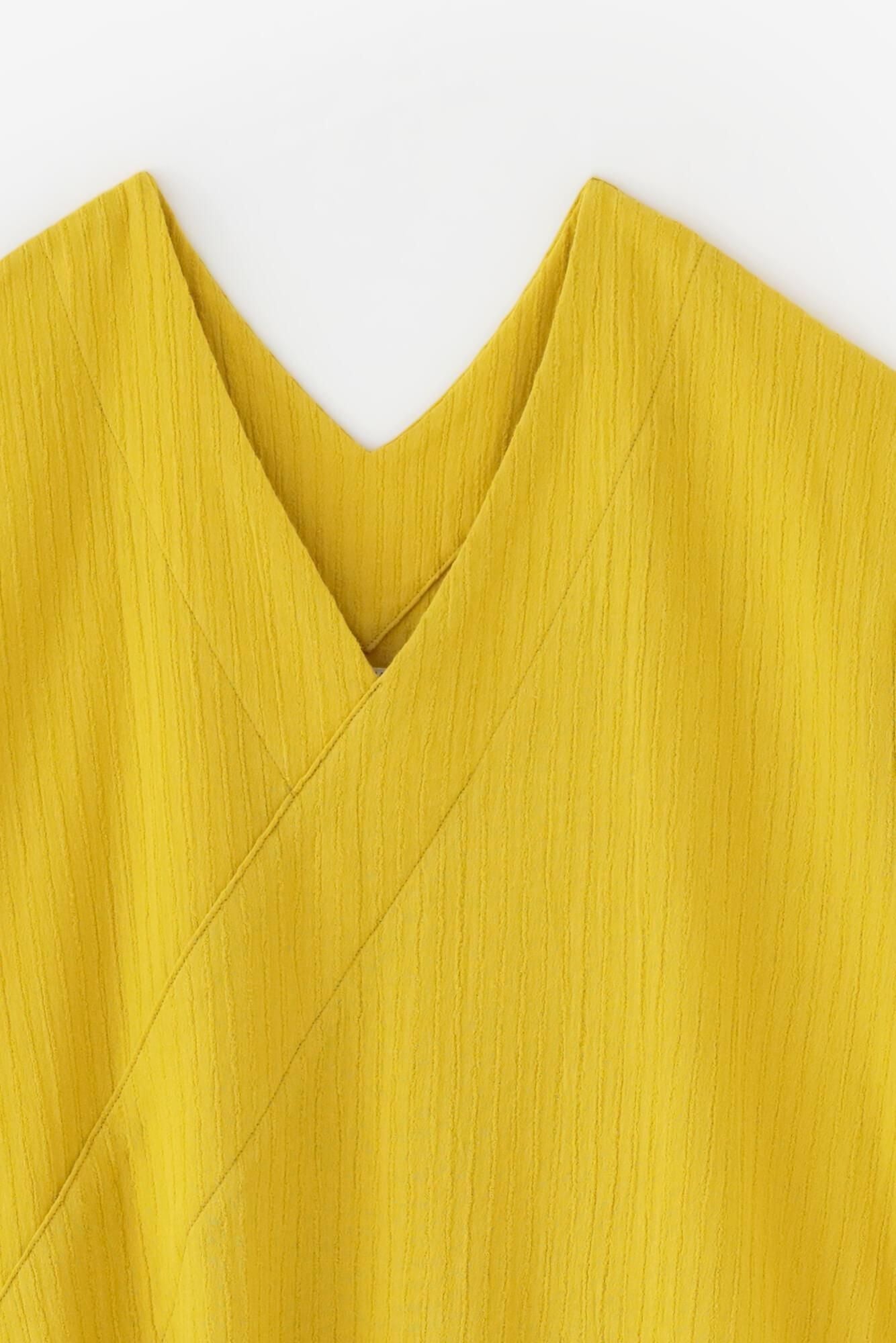 高島縮棉 40/20 空羽 V領短袖洋裝/金絲雀黃