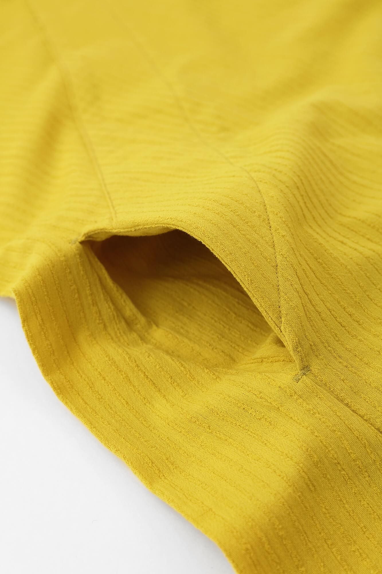 高島縮棉 40/20 空羽 V領短袖洋裝/金絲雀黃