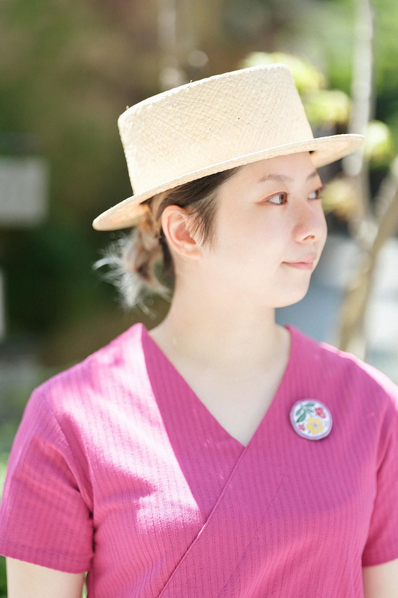 Chizimi Cotton 40/20 Akiha V-neck Short Sleeve Dress / Dark Pink