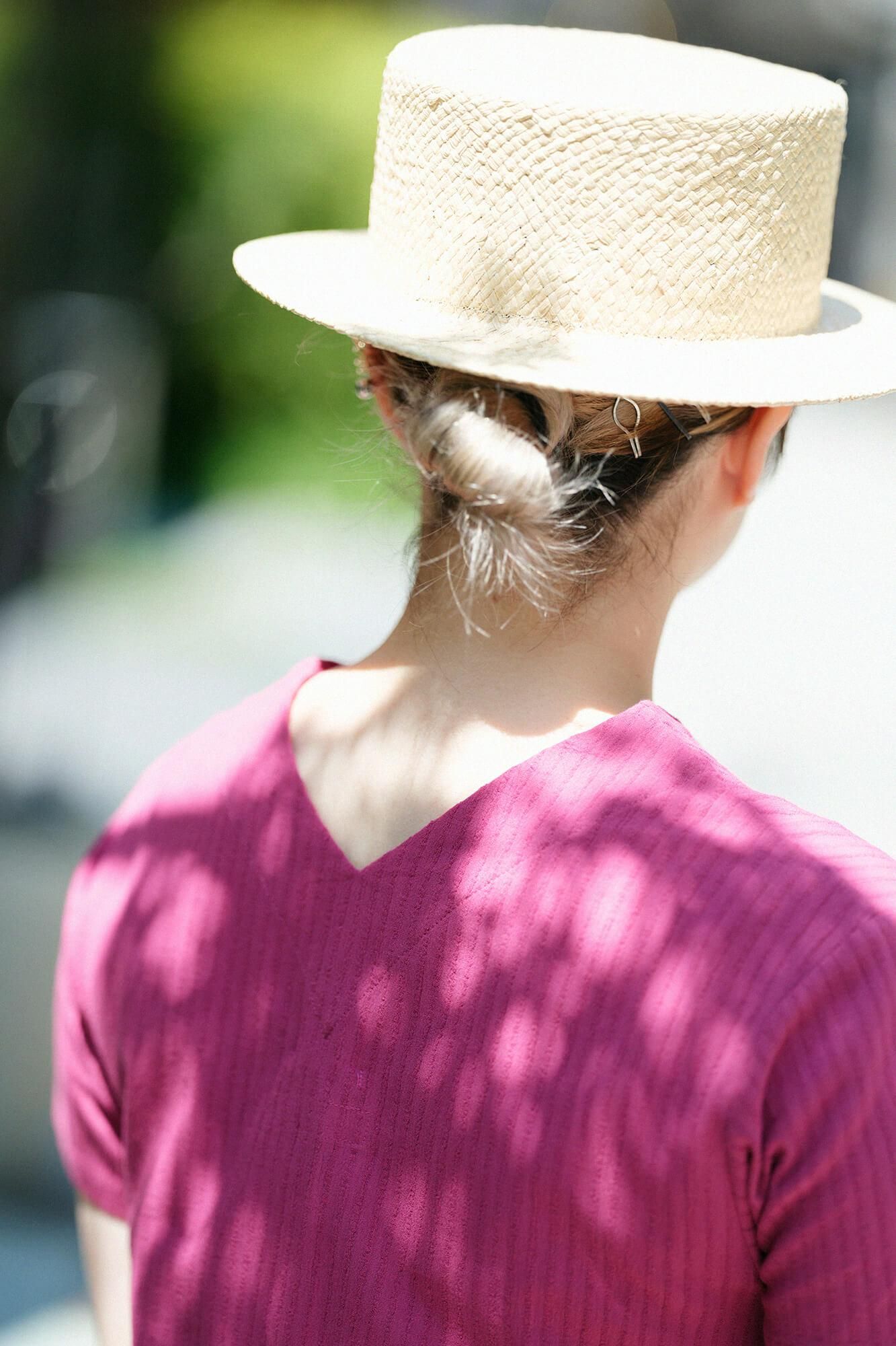 Chizimi Cotton 40/20 Akiha V-neck Short Sleeve Dress / Dark Pink