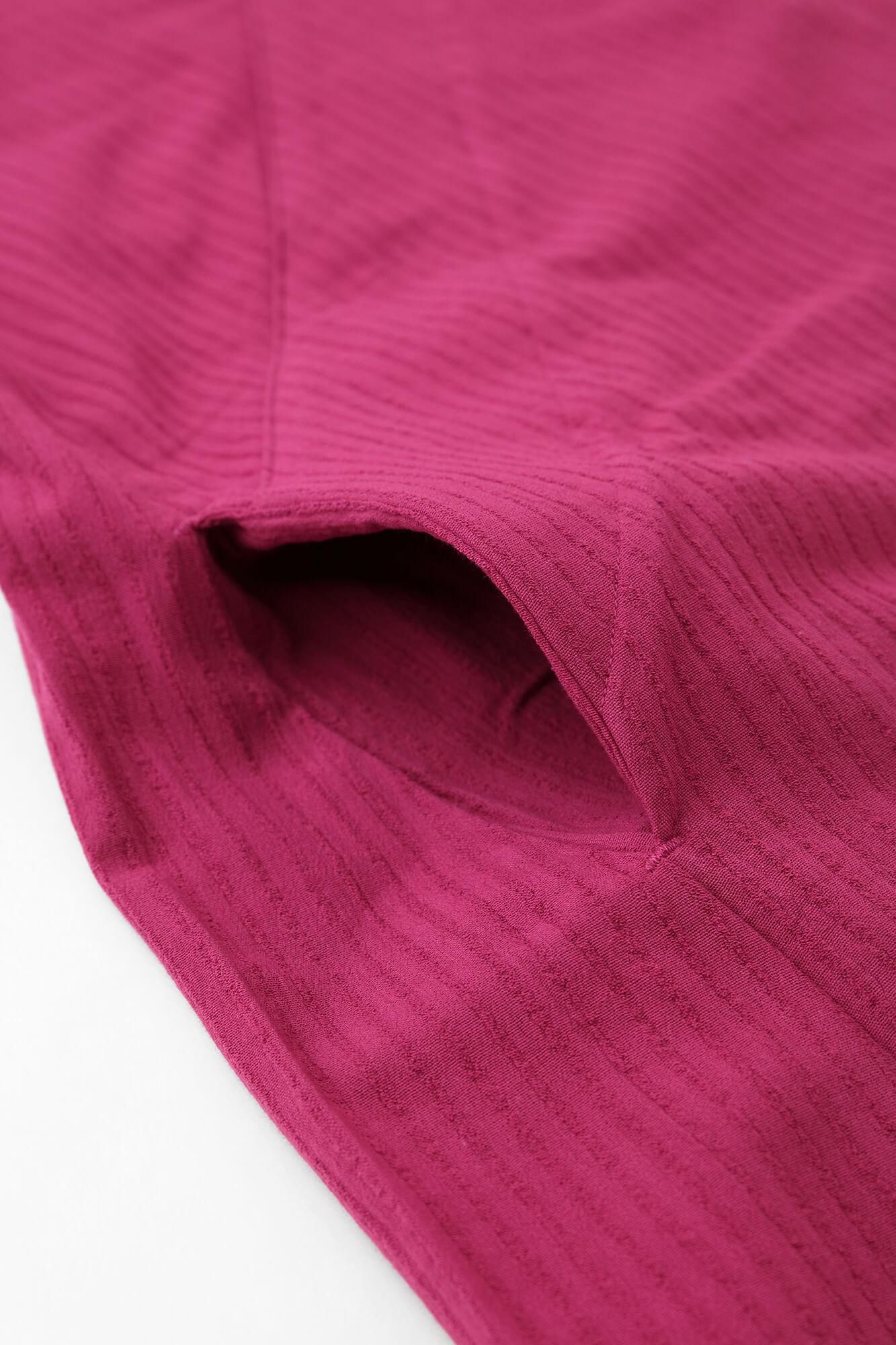 Chizimi Cotton 40/20 Akiha V-neck Short Sleeve Dress / Dark Pink