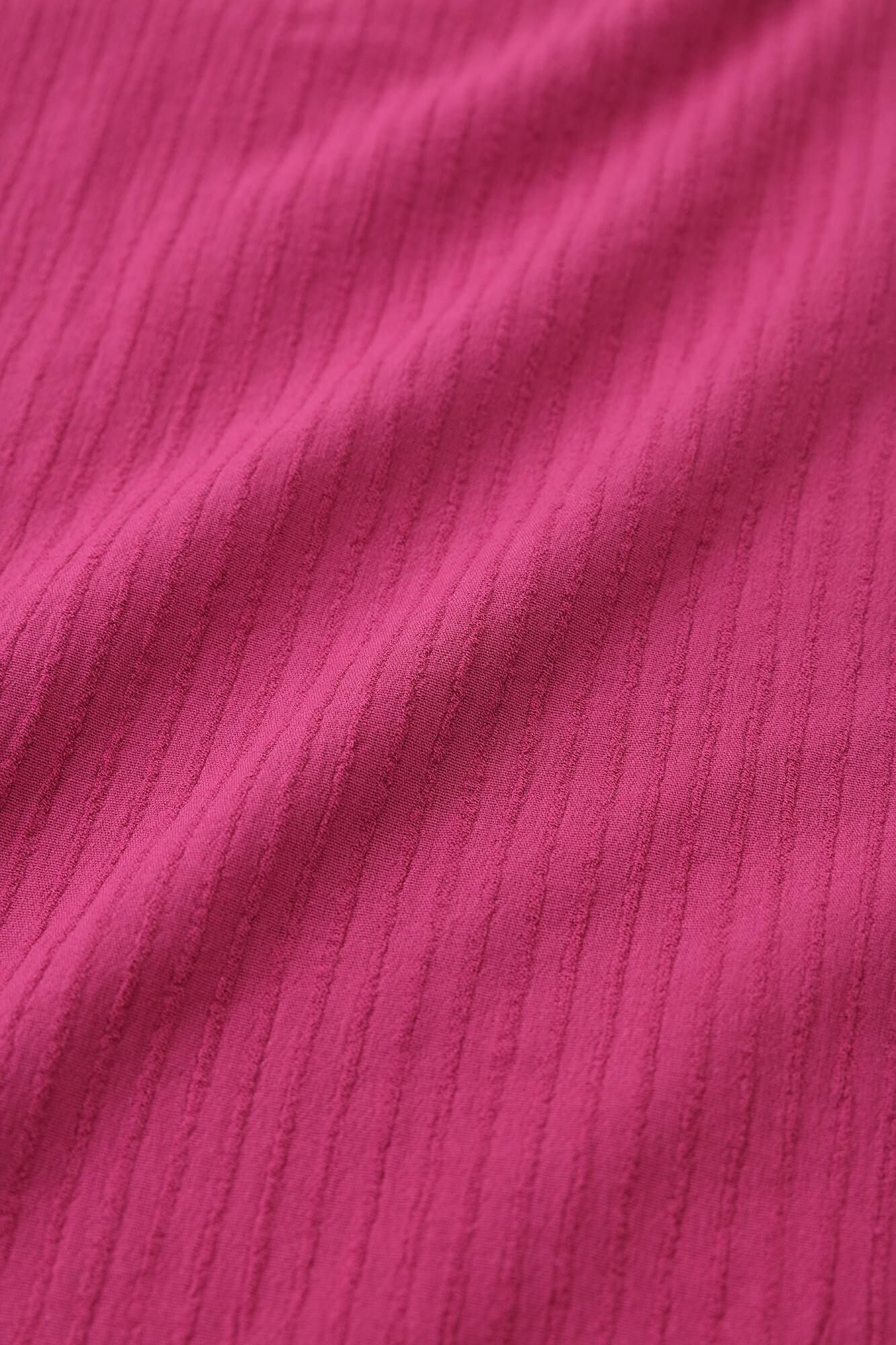 Chizimi Cotton 40/20 Akiha V-neck Short Sleeve Dress / Dark Pink