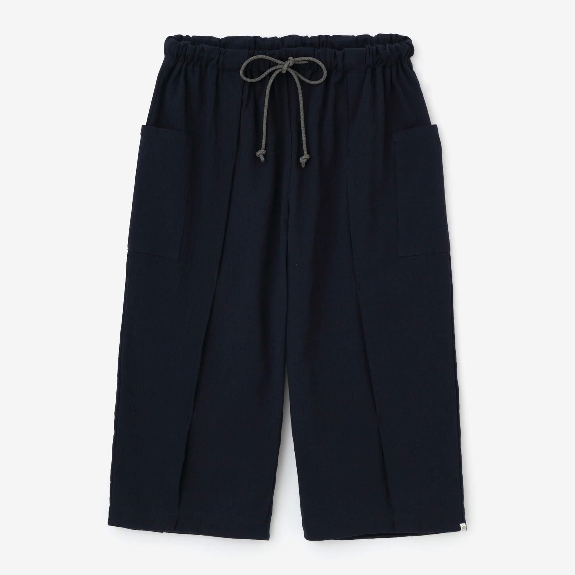 高島縮棉 20/20一摺細腿褲/藍黑色