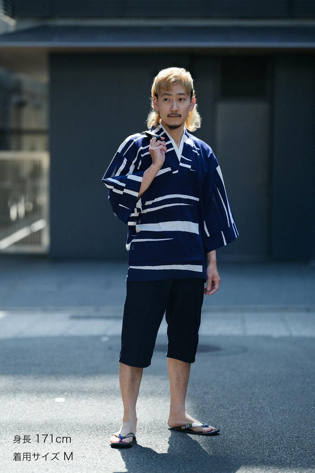 高島縮棉 20/20一摺細腿褲/藍黑色