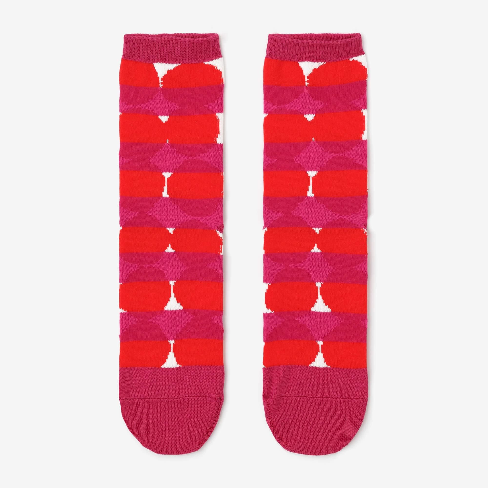 圓頭分趾襪(普通長度)/彈珠與橫紋 牡丹色【女性用】