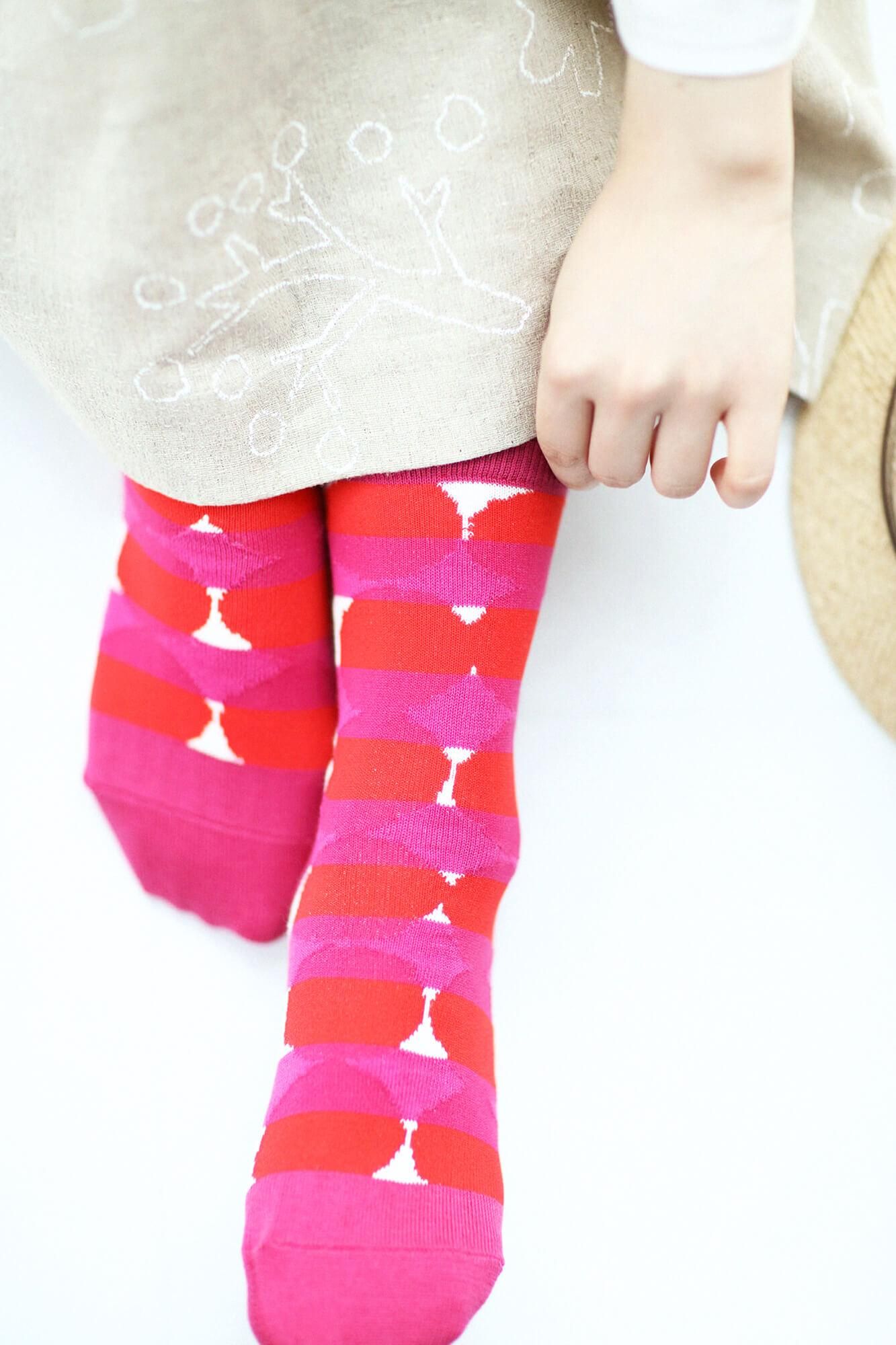 圓頭分趾襪(普通長度)/彈珠與橫紋 牡丹色【女性用】