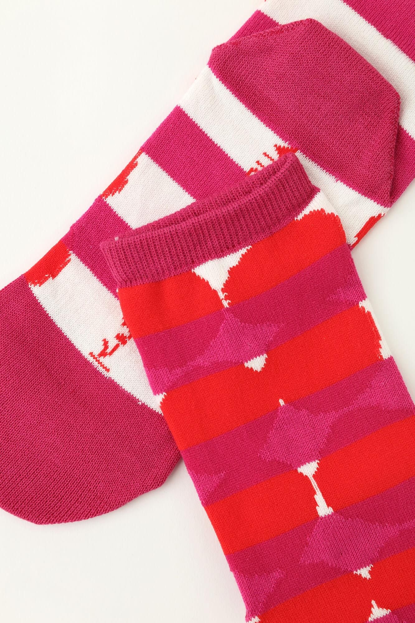 圓頭分趾襪(普通長度)/彈珠與橫紋 牡丹色【女性用】