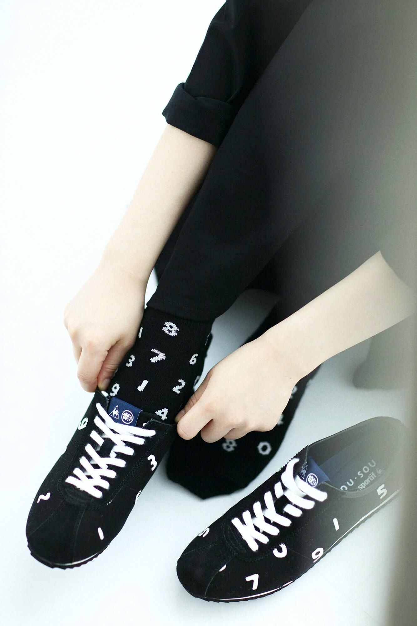 Round Toe Tabi Socks(Low-cut)/SO-SU-U Black×White