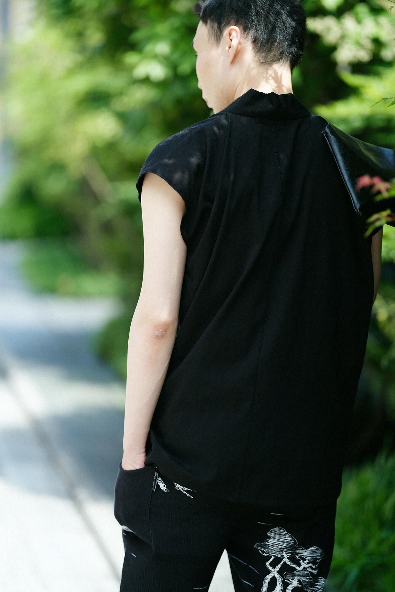 高島縮棉 40/40無袖風靡/黑色