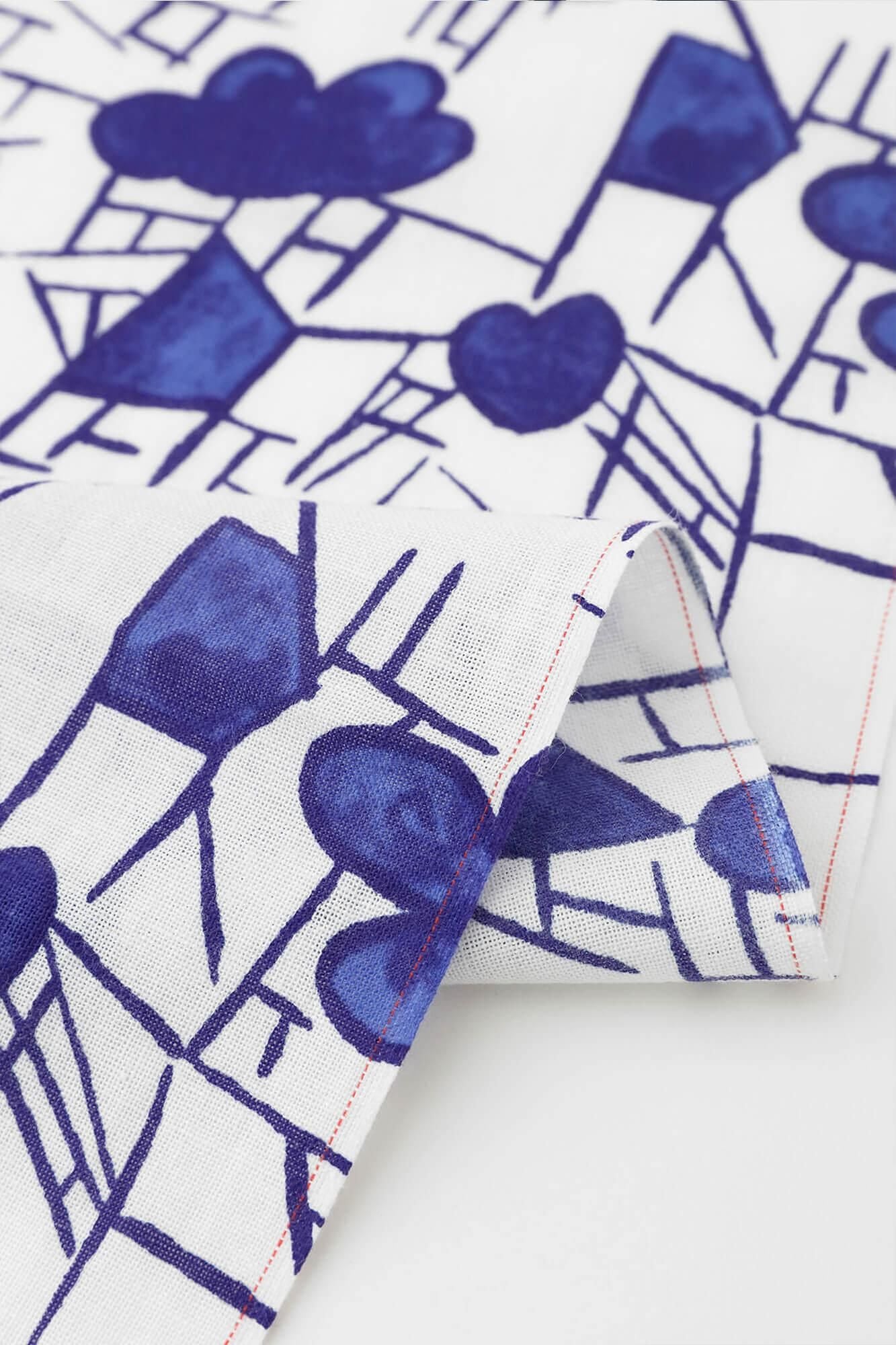 Isemomen Cotton Textile Handkerchief / Underglaze cobalt blue, Plum Blossoms and Cracked-ice - recreation