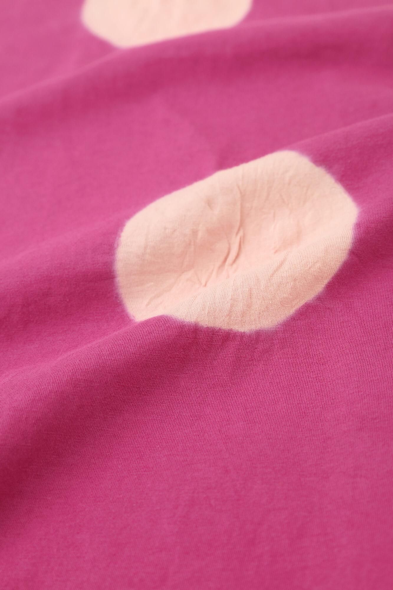 田端紮染 短袖上衣/大圓點 紫紅色×珊瑚色