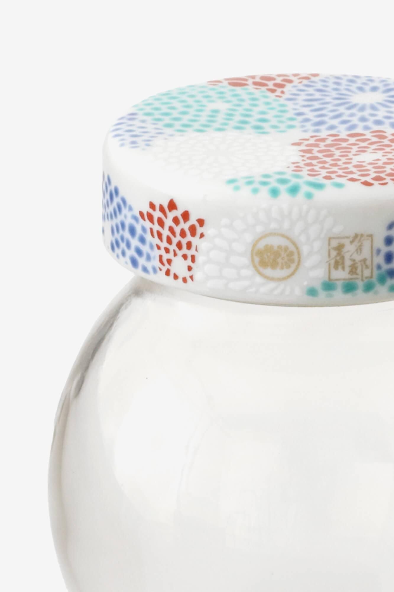 Kutani ware pattern lid & glass bottle Round bottle / Chrysanthemum