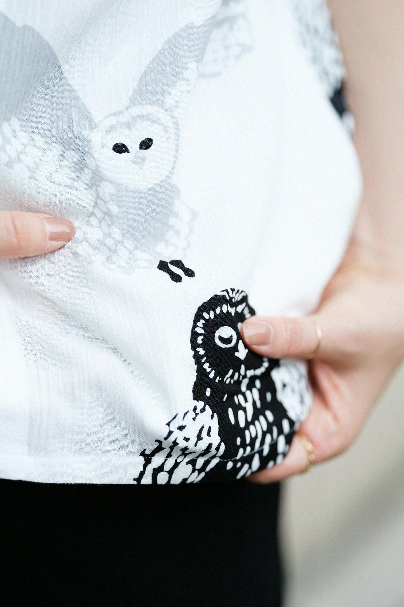 高島縮棉 20/20 立領 短袖襯衫 SP/貓頭鷹