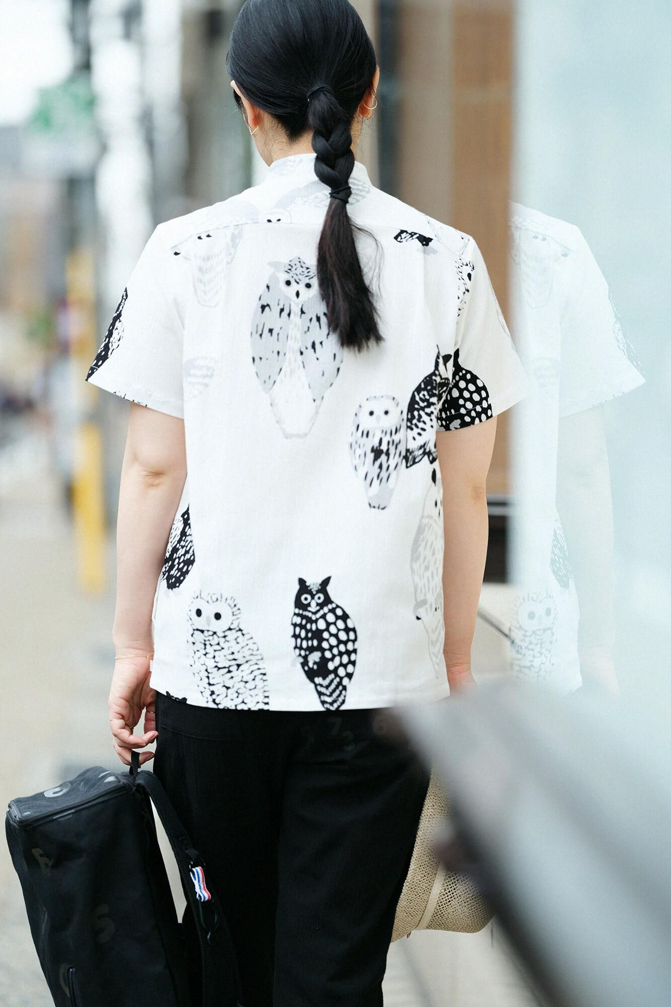 高島縮棉 20/20 立領 短袖襯衫 SP/貓頭鷹