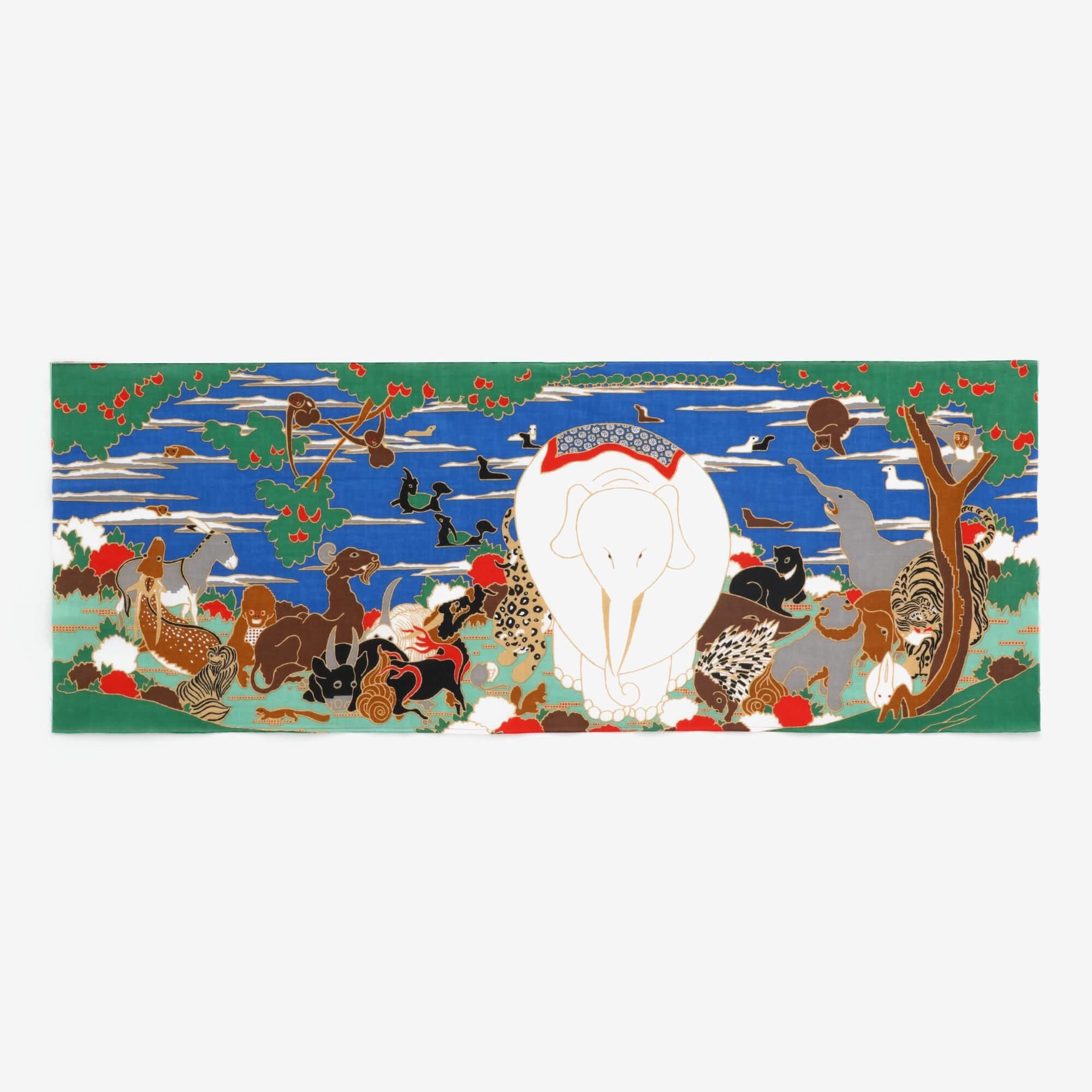 伊勢木綿 textile手ぬぐい/若冲(じゃくちゅう) 鳥獣花木図屏風(ちょうじゅうかぼくずびょうぶ) 写し(うつし)