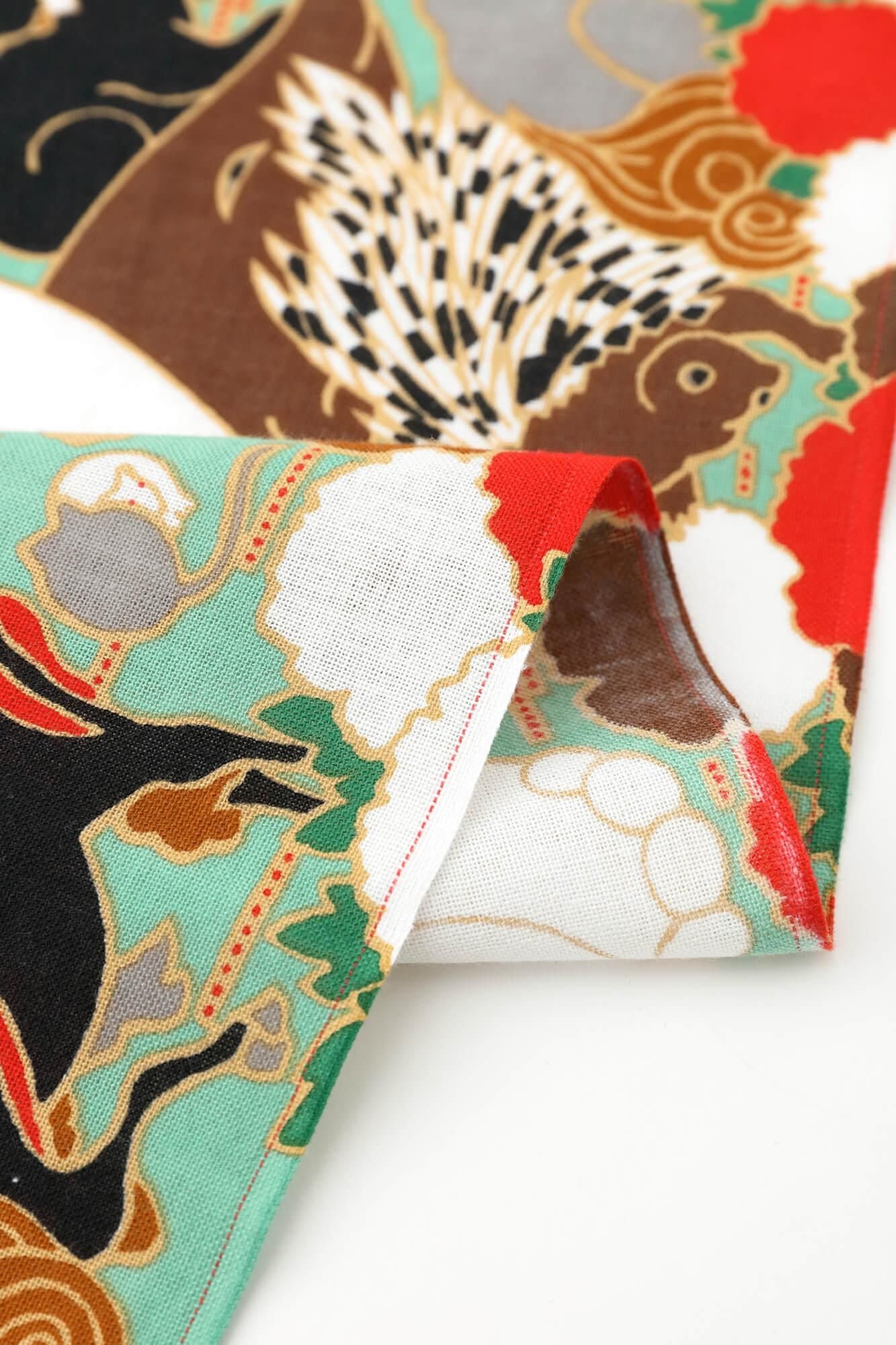 伊勢木綿 textile手ぬぐい/若冲(じゃくちゅう) 鳥獣花木図屏風(ちょうじゅうかぼくずびょうぶ) 写し(うつし)