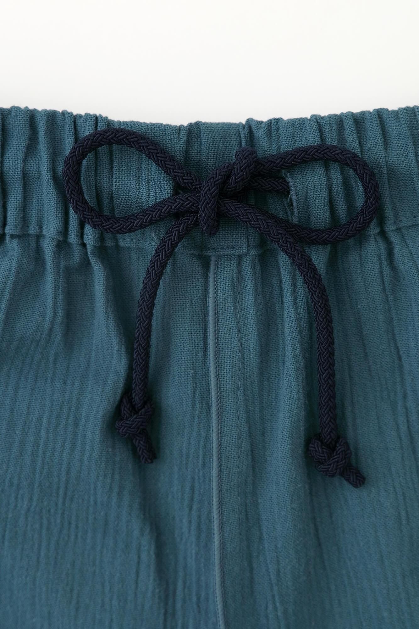 高島縮棉 20/20暗藍色闊腿褲 短版/ 暗藍色