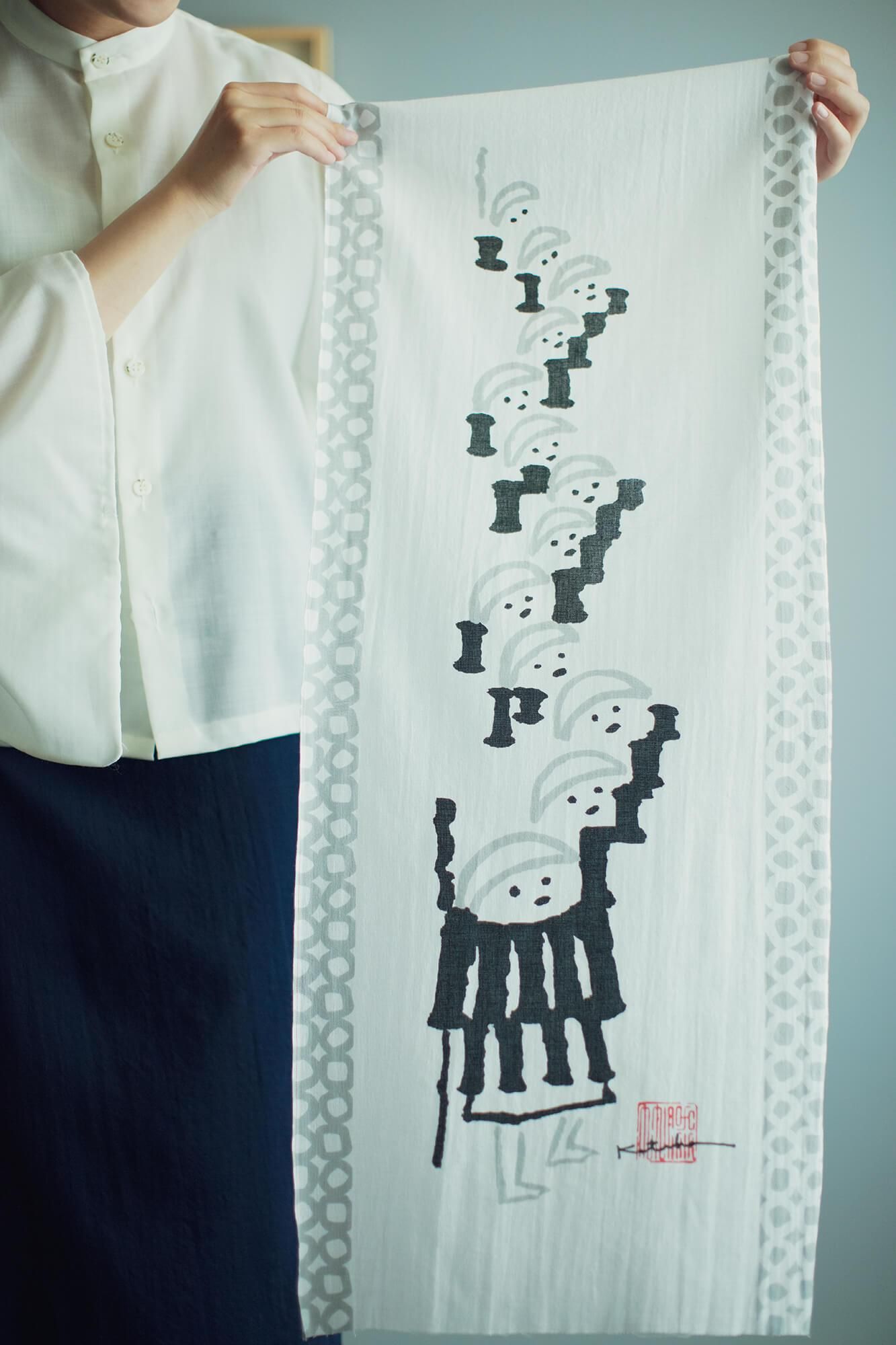 Isemomen Cotton Textile Handkerchief / Nantenbo-Procession of monks-Recreation "Return" (Kan)