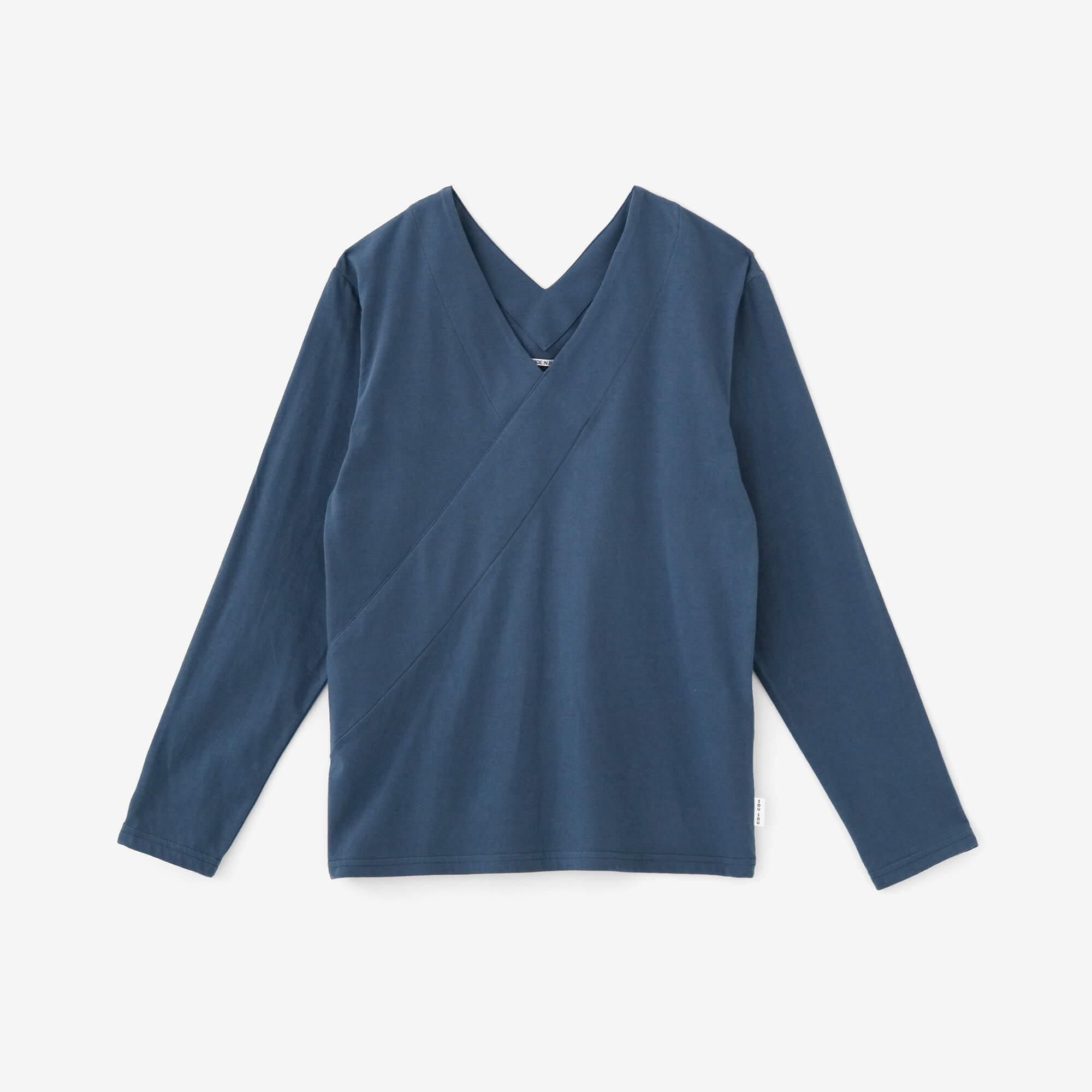 長袖V領上衣/暗藍色