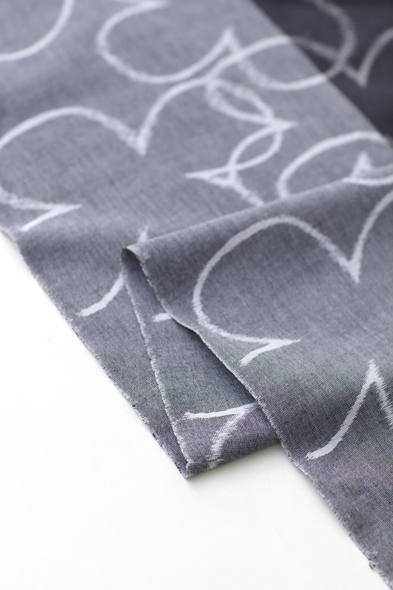 Textile sold in cuts (Kurume Kasuri) / Happiness Light Grey<50cm>