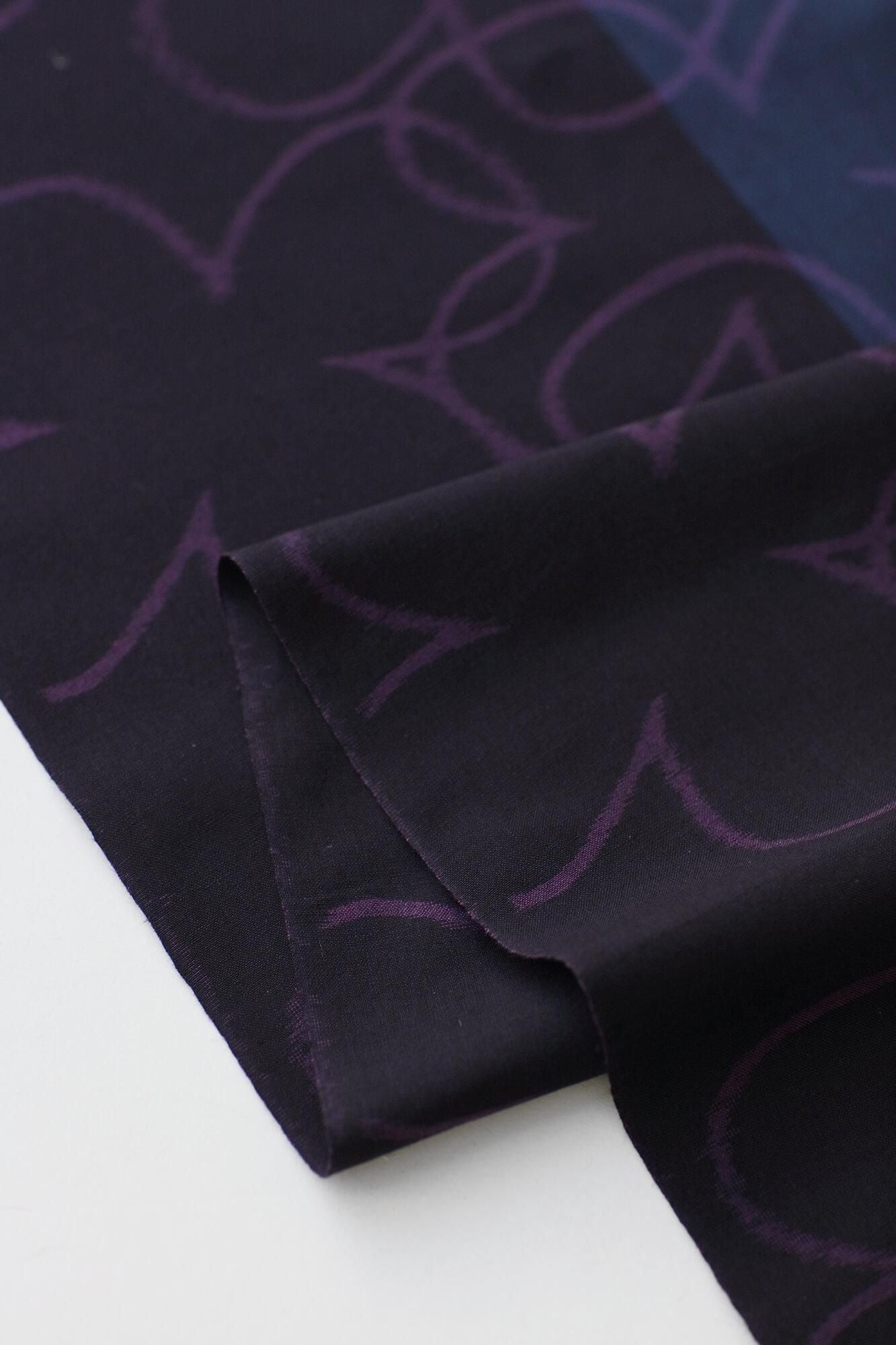 Textile sold in cuts (Kurume Kasuri) / Happiness Black<50cm>