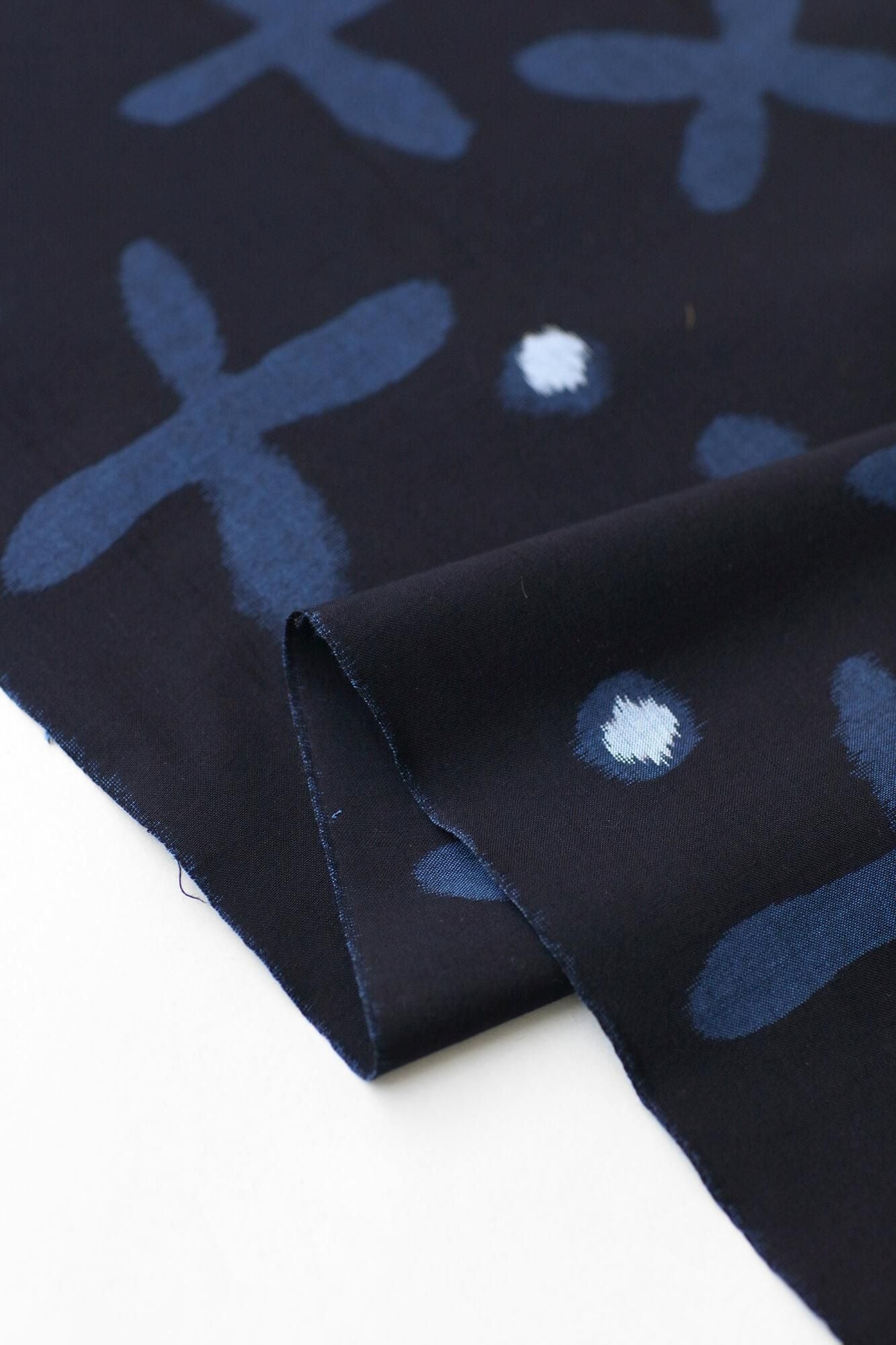Textile sold in cuts (Kurume Kasuri)/Suzushiroso Dark blue <50cm>