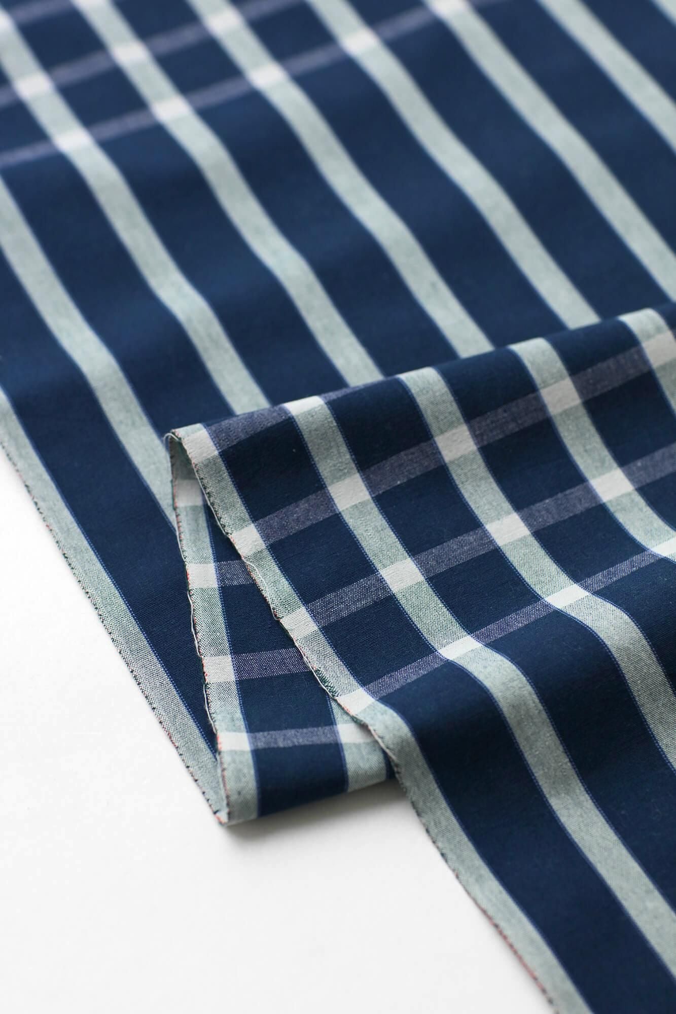Textile sold in cuts (Isemomen Cotton 20/20) / Eight Lines Lattice Dark Blue<50cm>