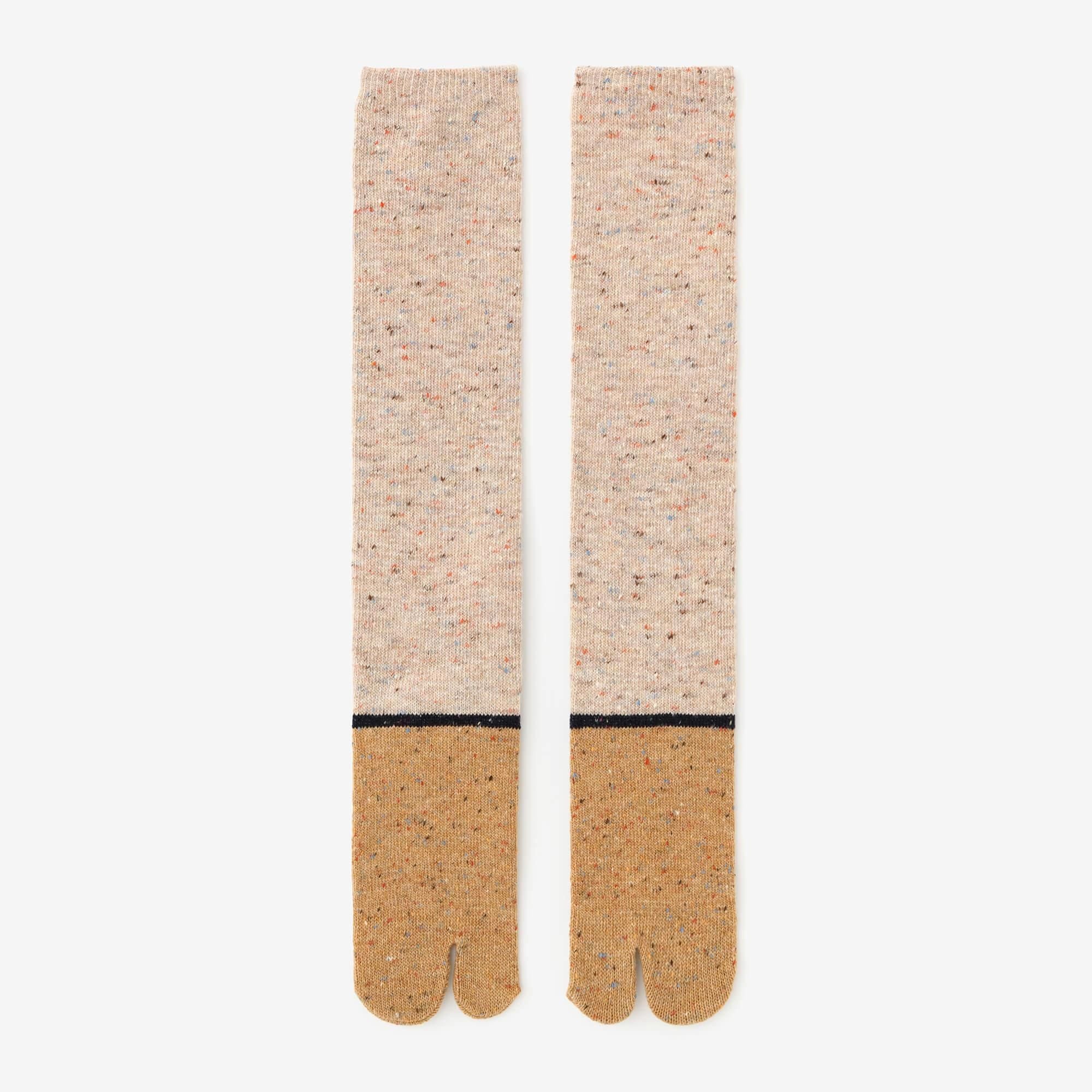 羊毛雙色分趾襪(膝下長度)/白茶2 【女性用】