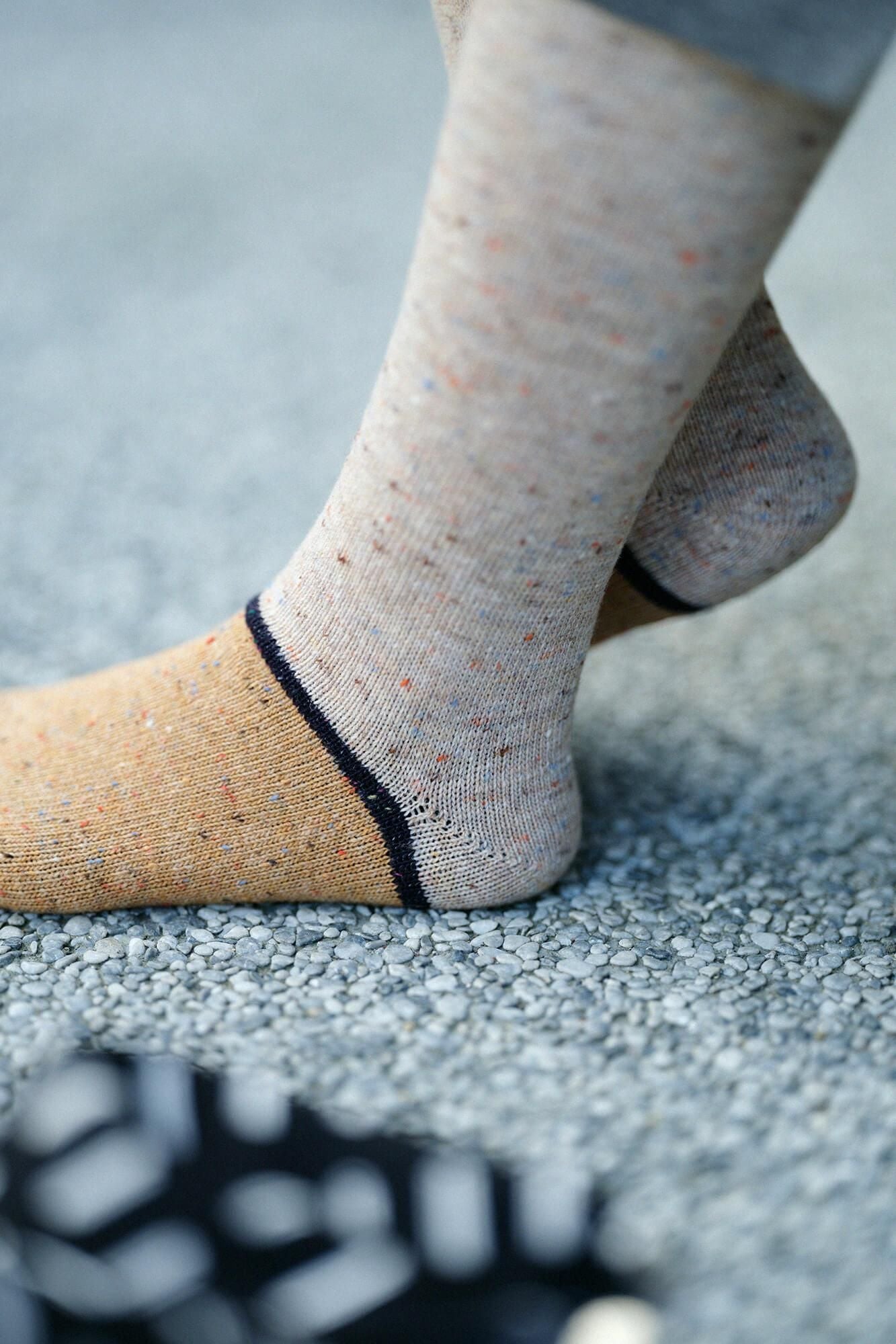 羊毛雙色分趾襪(膝下長度)/白茶2 【女性用】