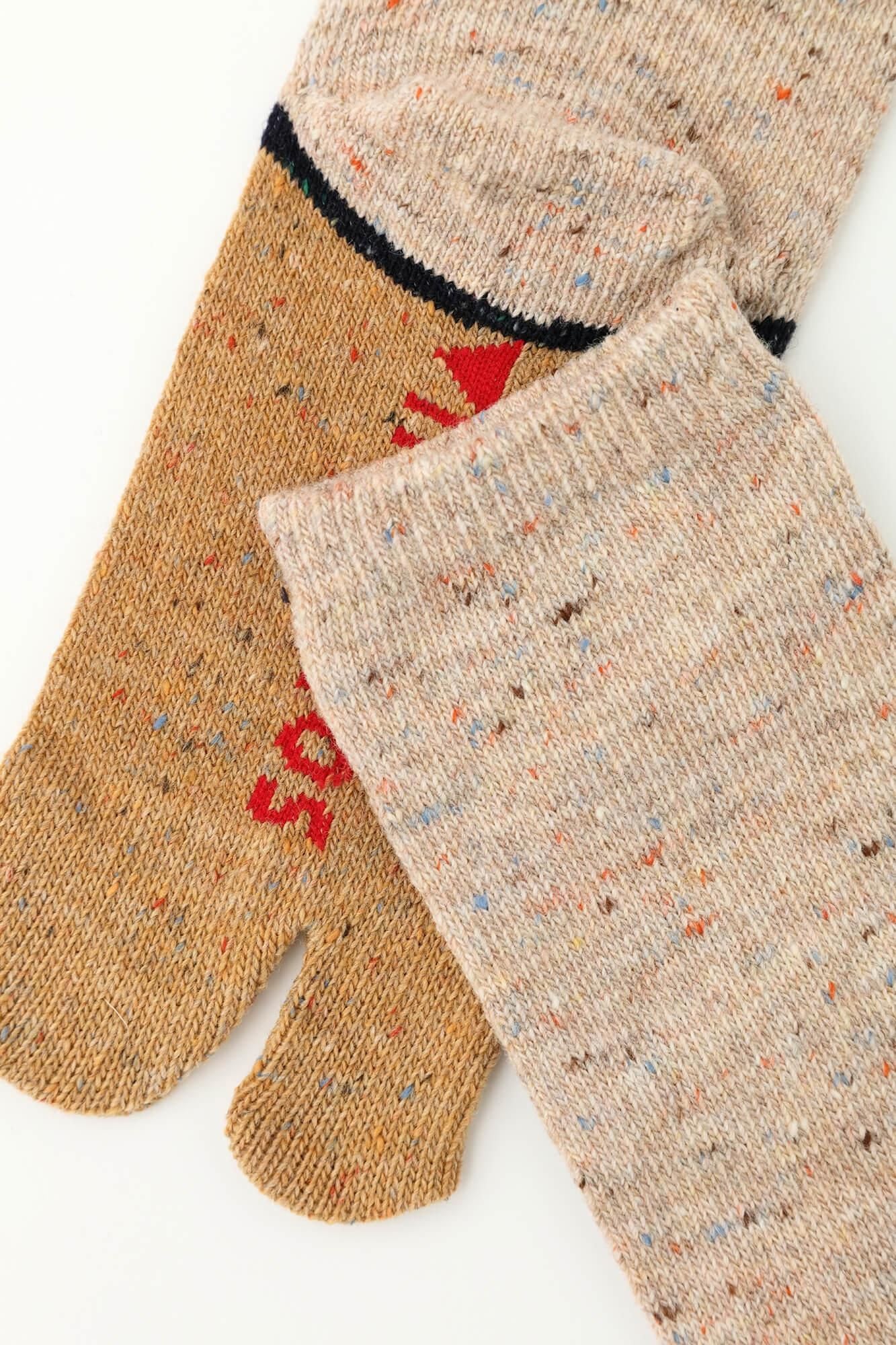 羊毛雙色分趾襪(膝下長度)/白茶2 【女性用】