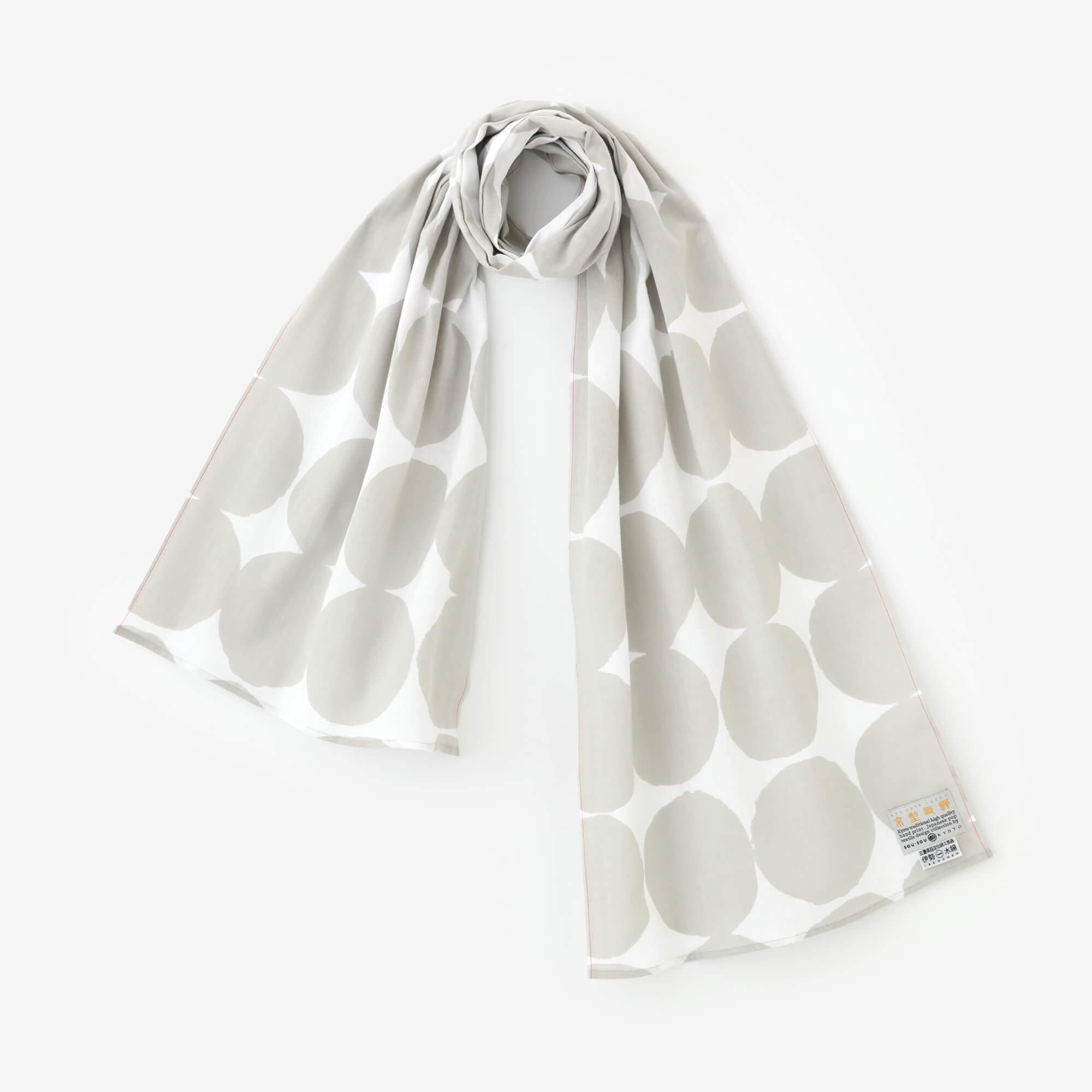 伊勢木棉圍巾/彈珠 大 白色×銀灰色2