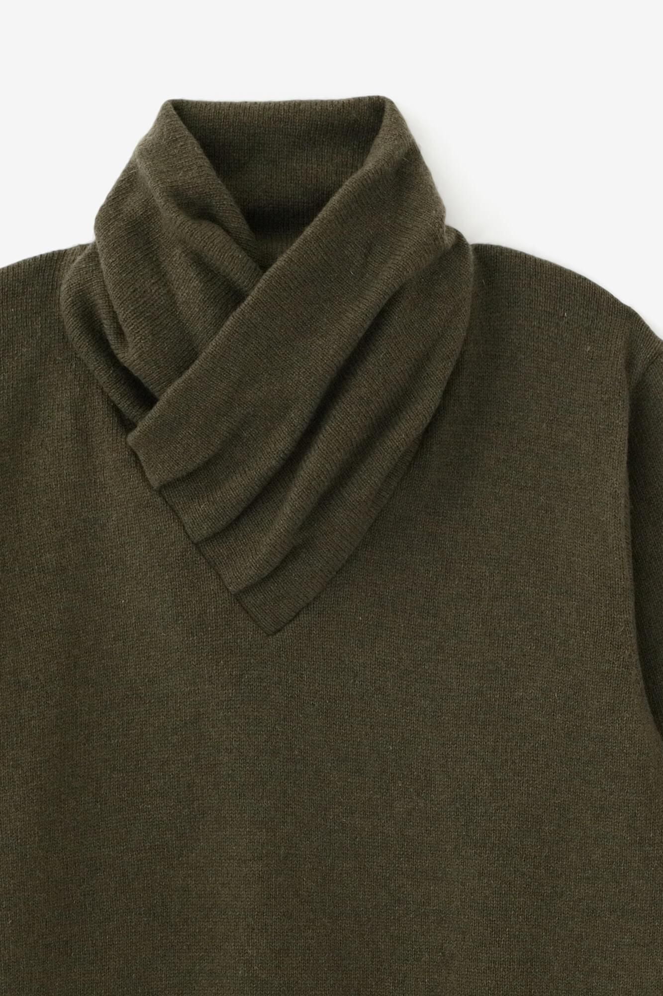【net limited】Washable Wool Knit Turtle Neck Shirt Bi-color Sleeve / Olive Green x Dark Navy