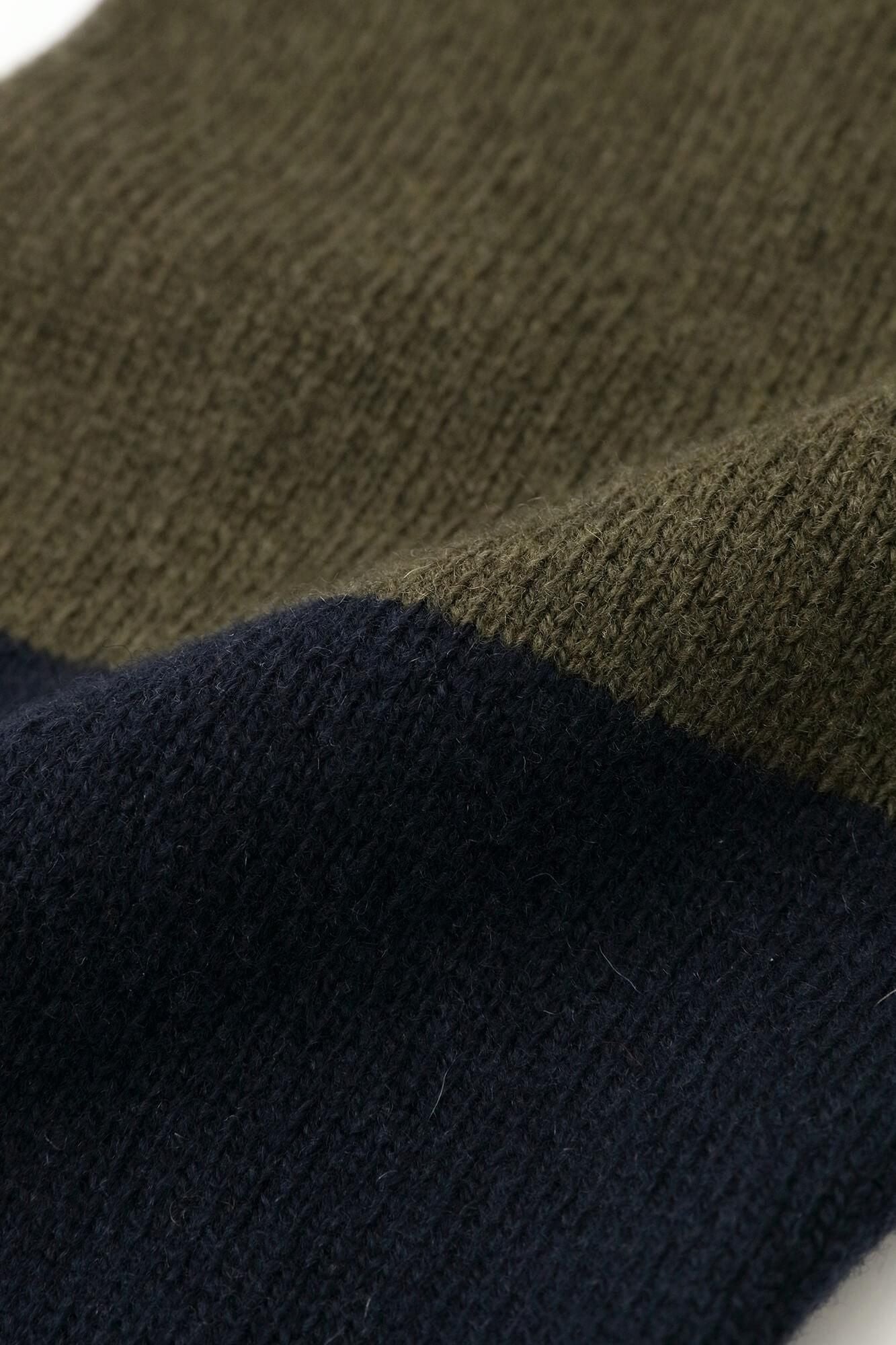 【net limited】Washable Wool Knit Turtle Neck Shirt Bi-color Sleeve / Olive Green x Dark Navy