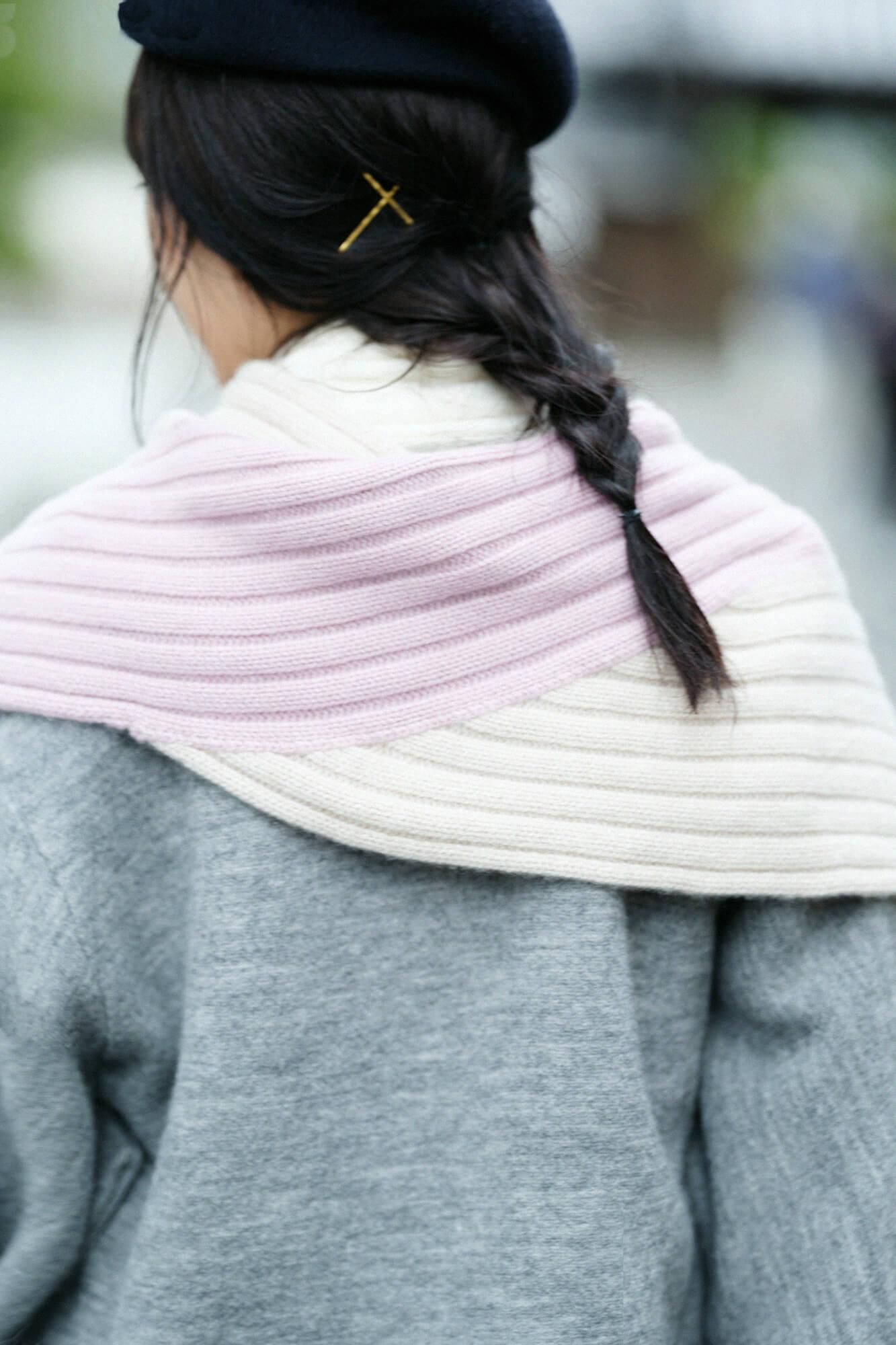 SOU・SOU×ALPHA羊絨枯山水圍巾/米膚色×淡粉紅色