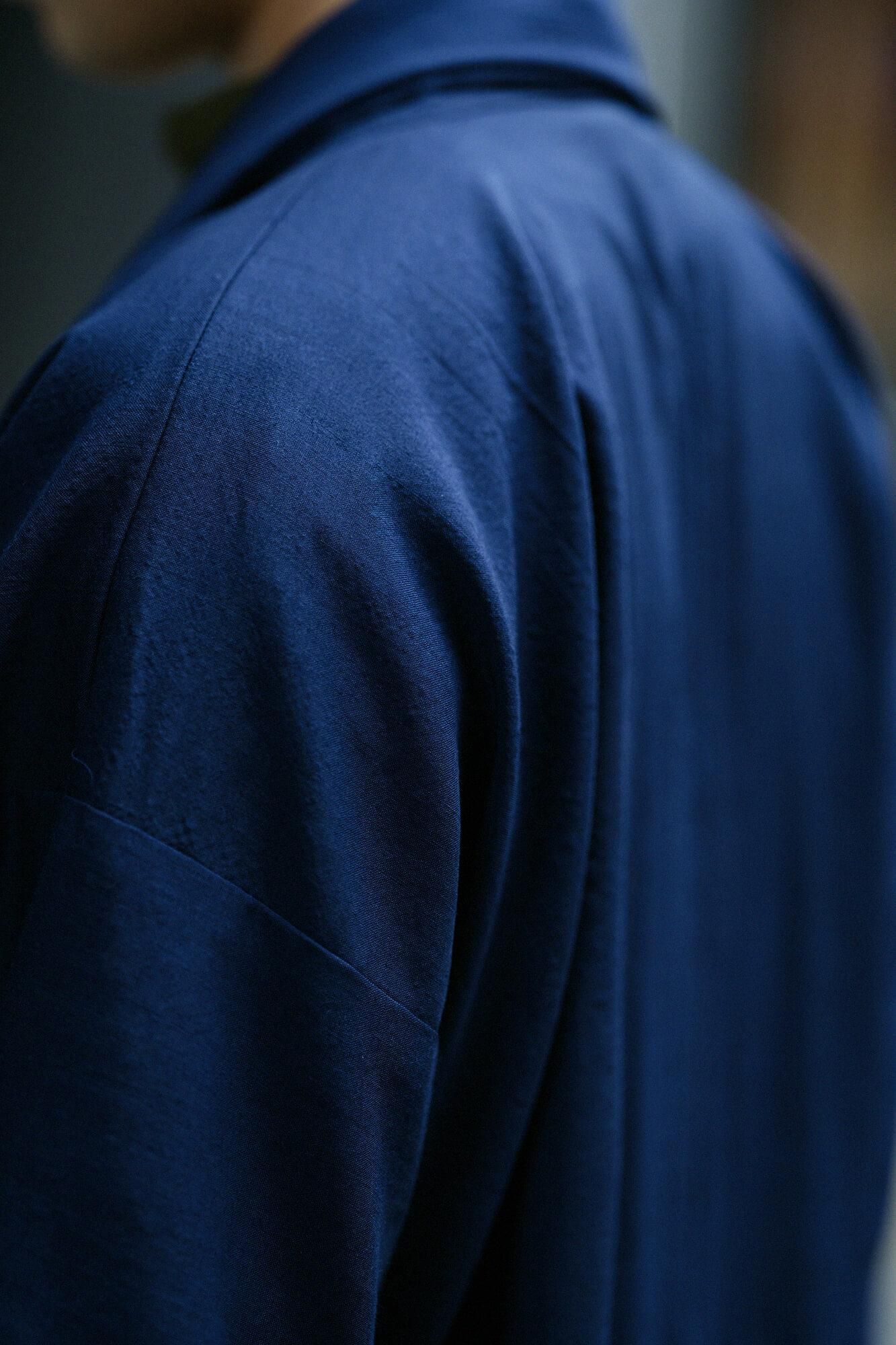 【net Limited】Muslin Wool Rectangular Sleeve Coat with Lining / Dark Blue×Patchwork Kimono of Uesugi Kenshin Family-Recreation