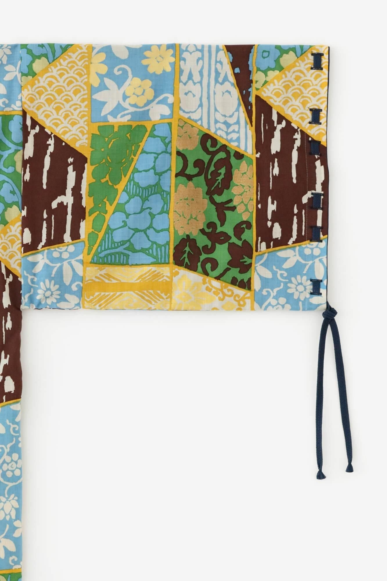 【net Limited】Muslin Wool Rectangular Sleeve Coat with Lining / Dark Blue×Patchwork Kimono of Uesugi Kenshin Family-Recreation