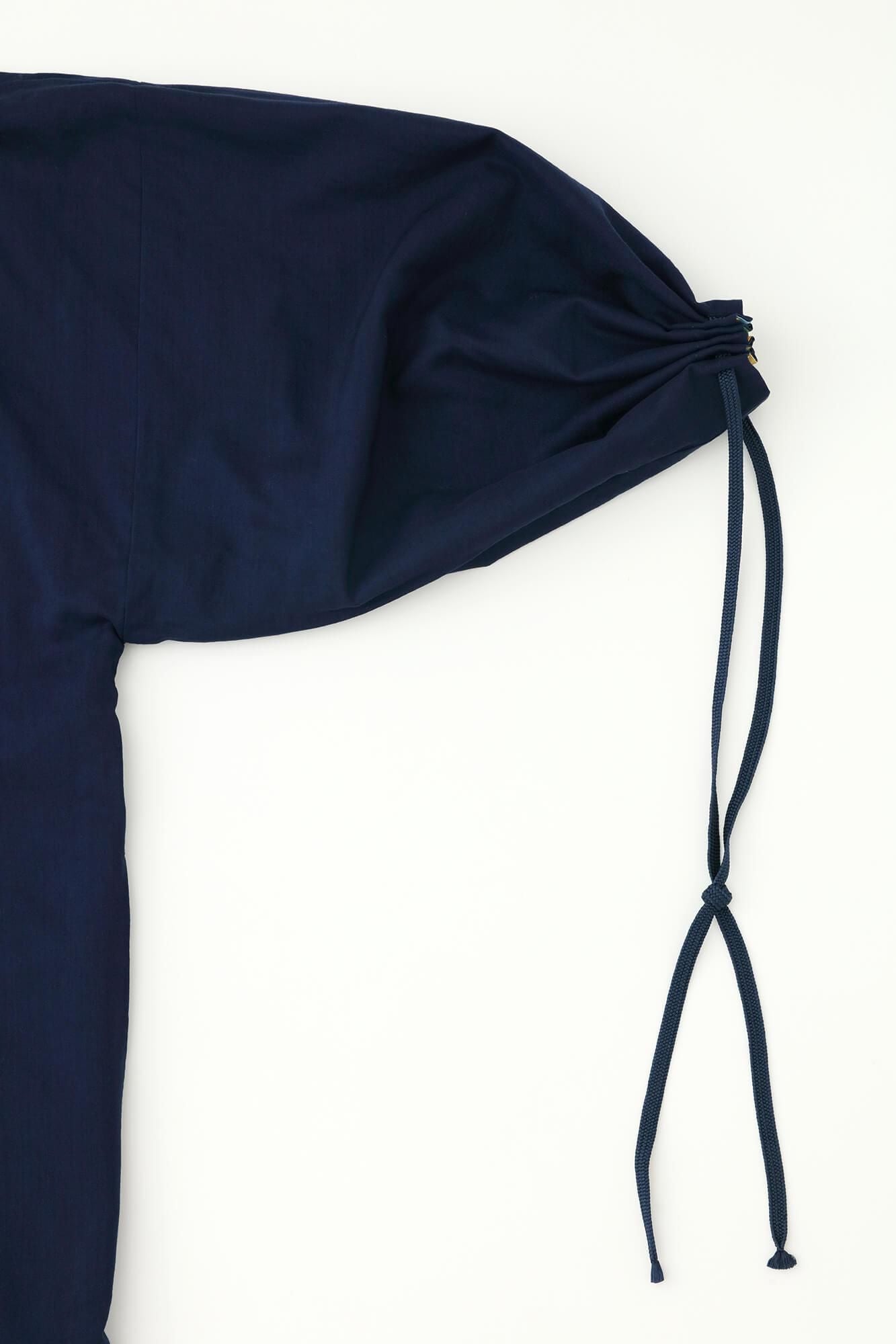 【net Limited】Muslin Wool Rectangular Sleeve Coat with Lining / Dark Blue×Patchwork Kimono of Uesugi Kenshin Family-Recreation