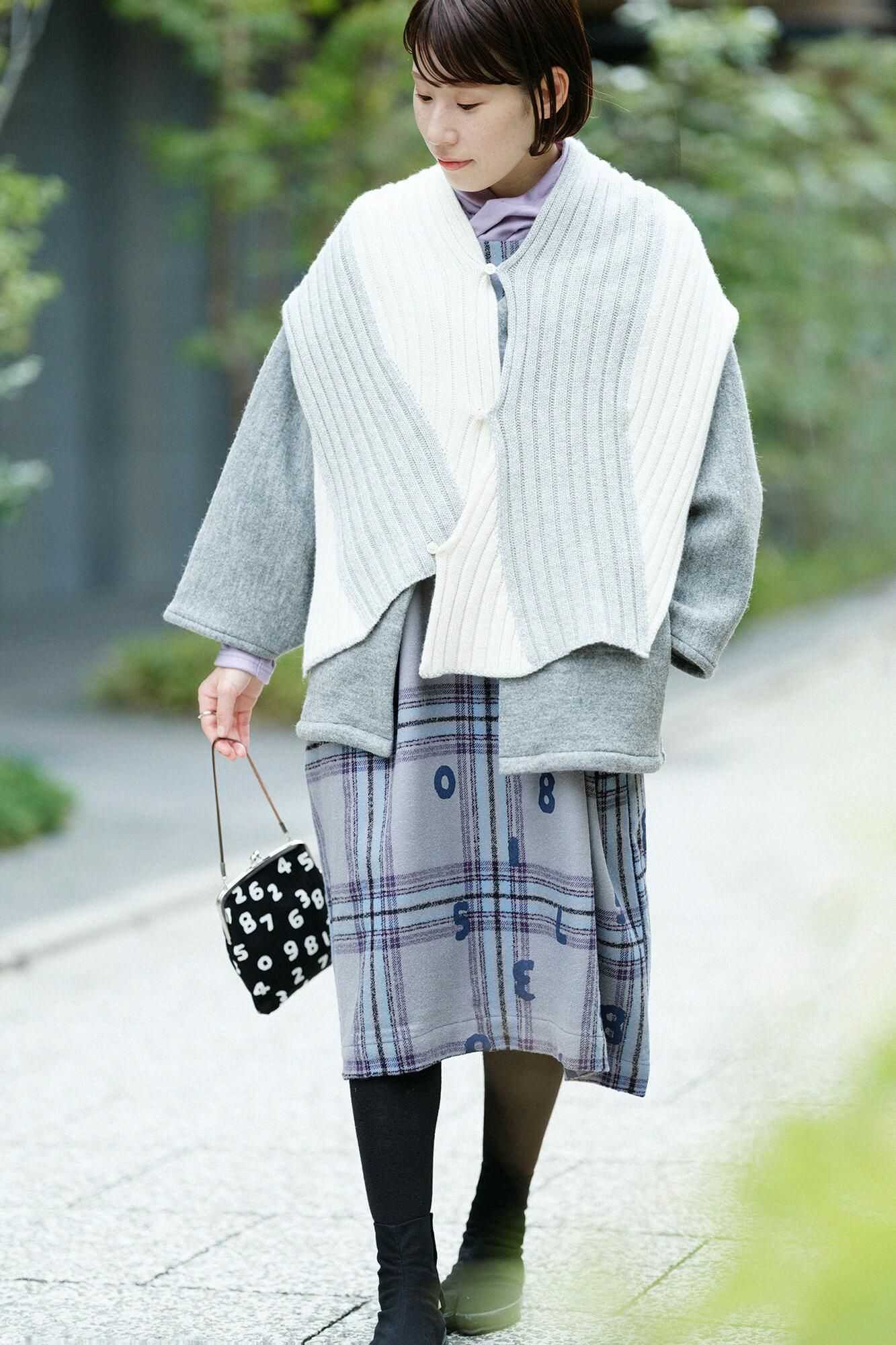 Dual-layered Knit Naginata Earl Cardigan / Heather Grey