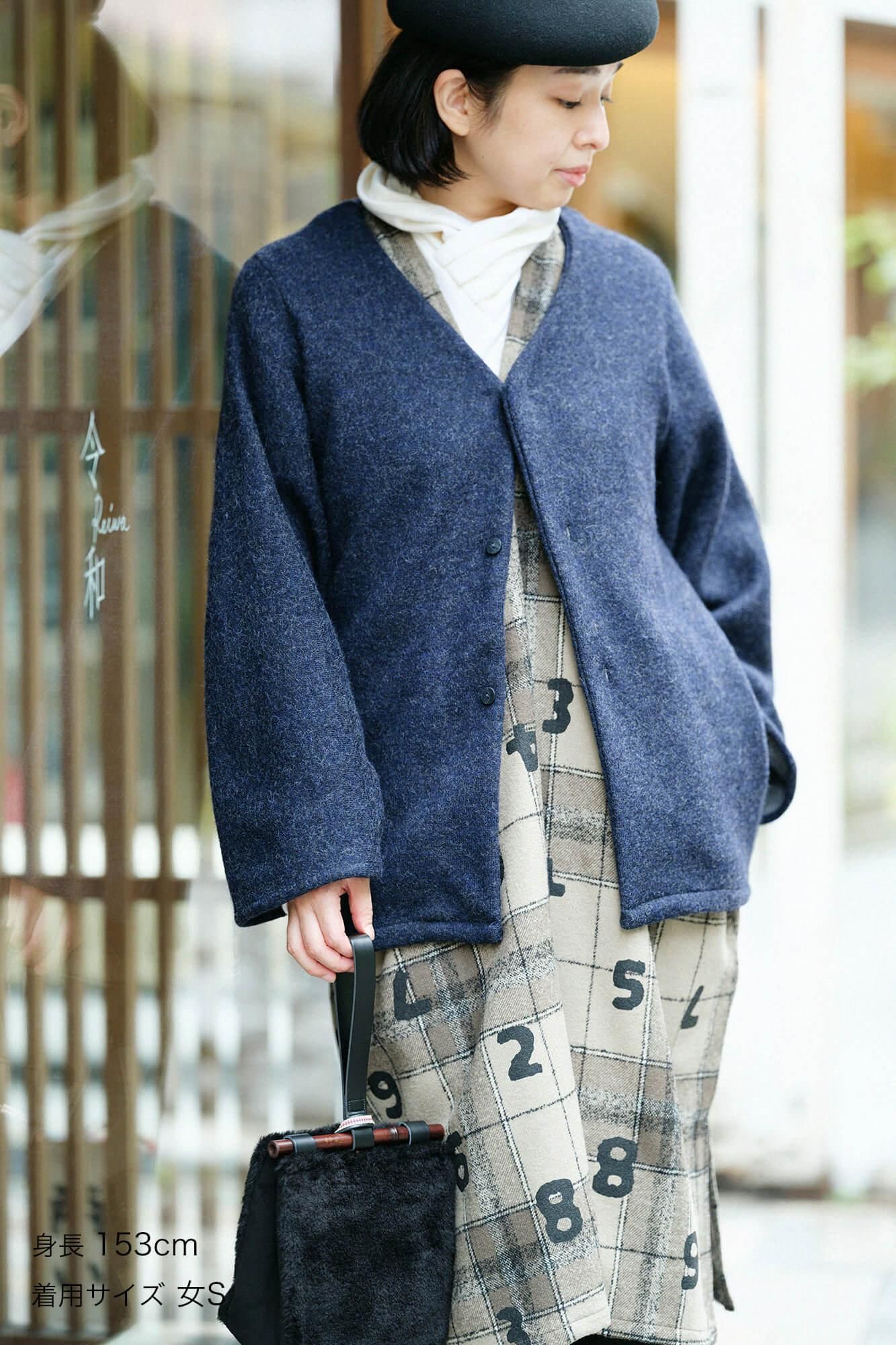 雙層針織 圓弧袖伯爵外套/深藍色2