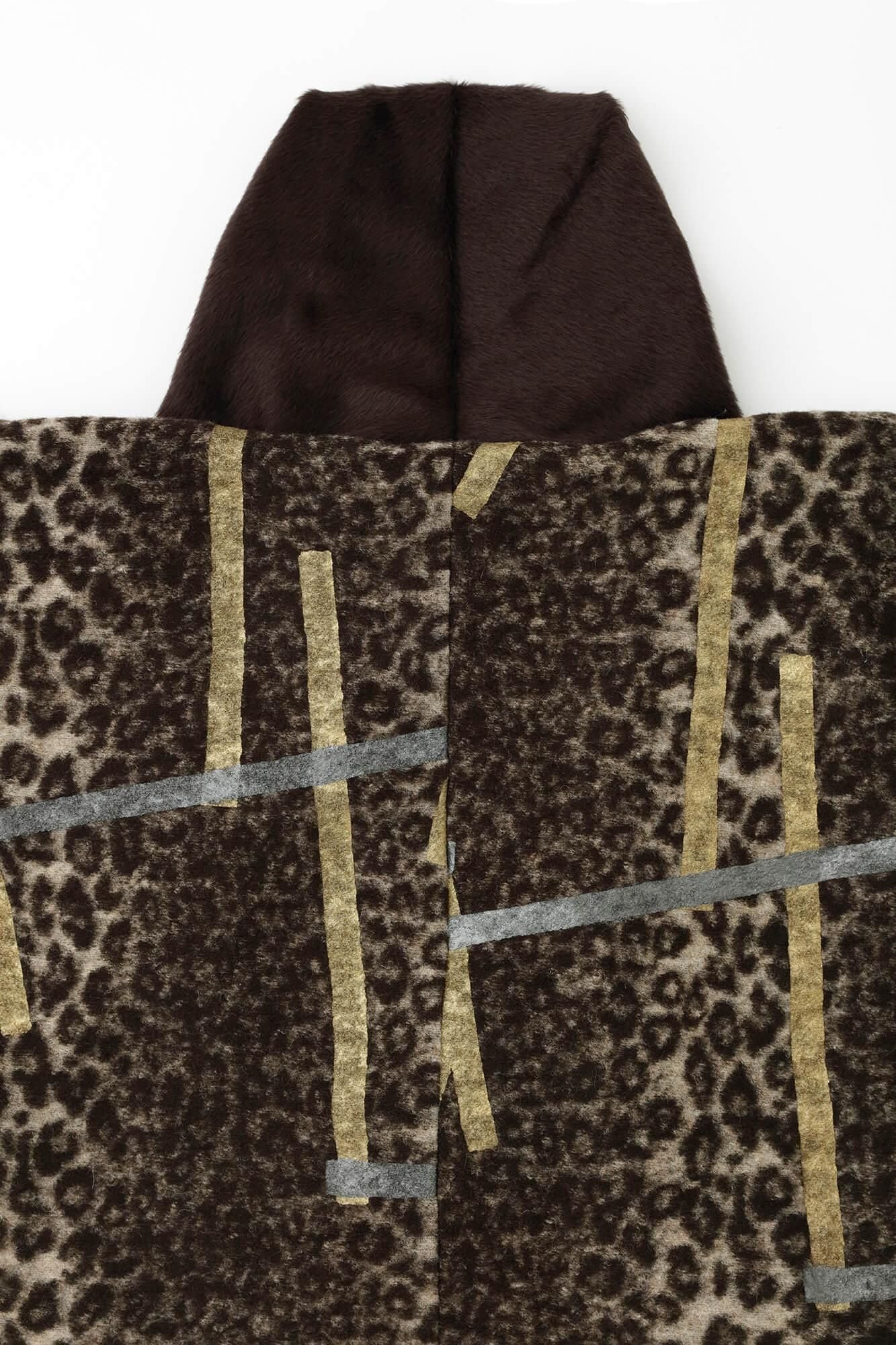 舶來梳毛 針織 頭巾外套 附裡襯/鳶 棕色斑紋