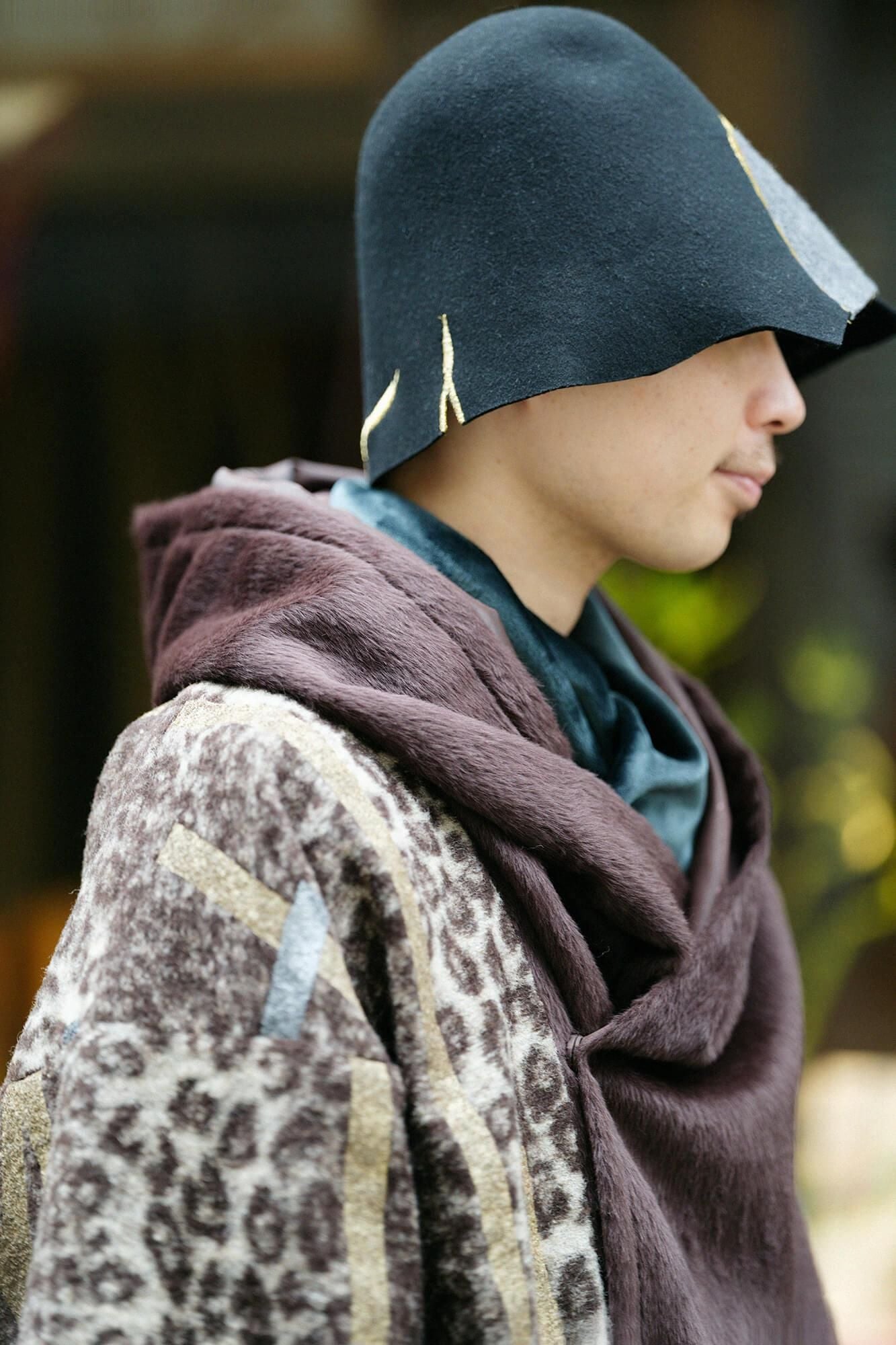 舶來梳毛 針織 頭巾外套 附裡襯/鳶 棕色斑紋