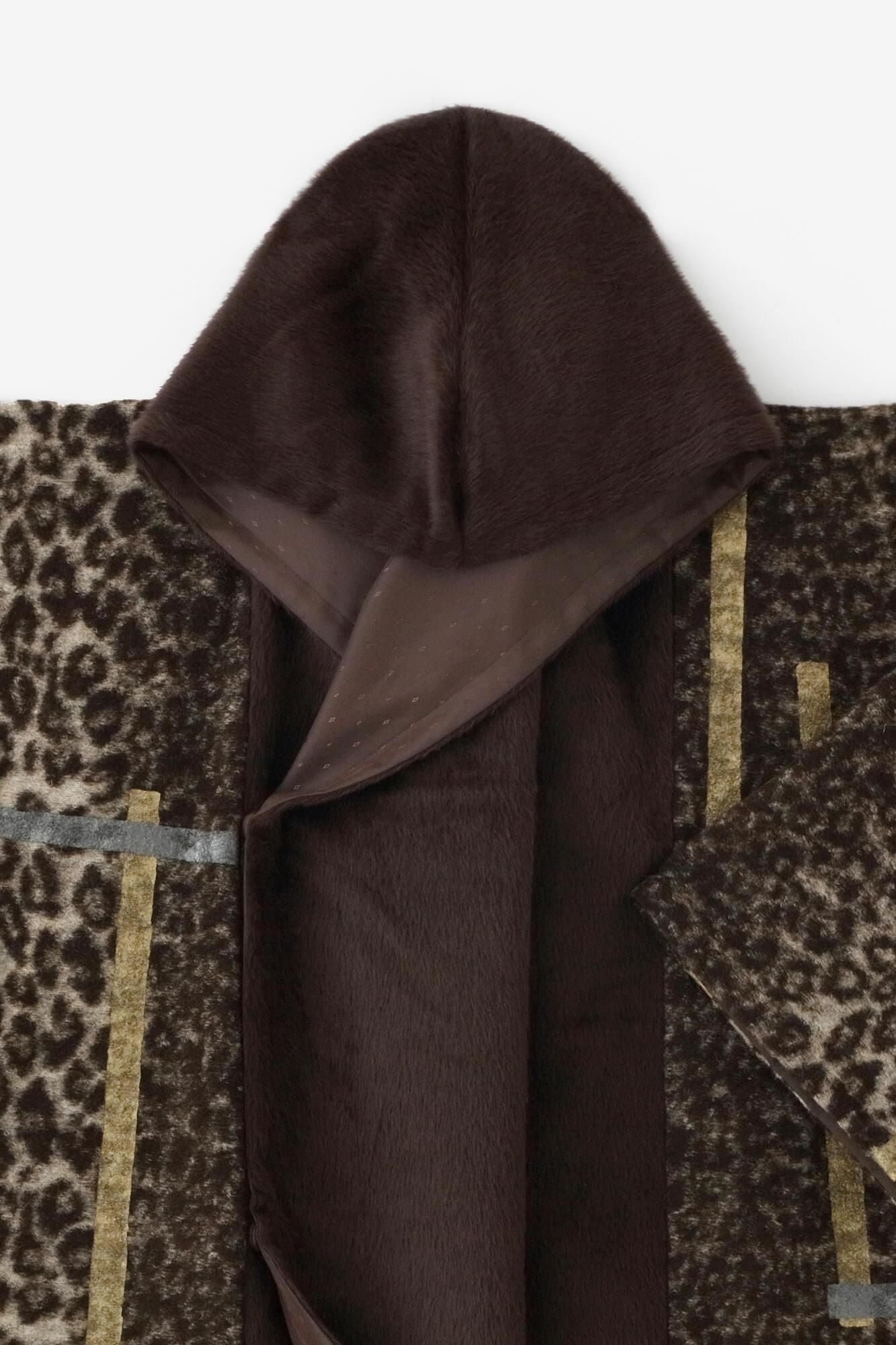 舶來梳毛 針織 頭巾外套 附裡襯/鳶 棕色斑紋
