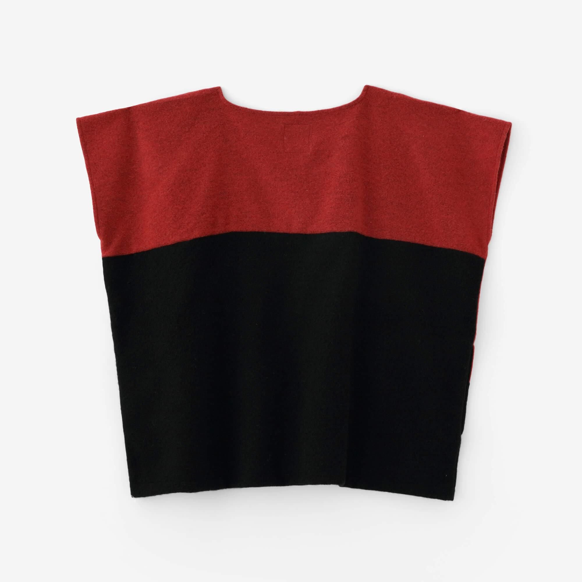 羅紗呢絨 方形上衣 雙色/深紅色x黑色