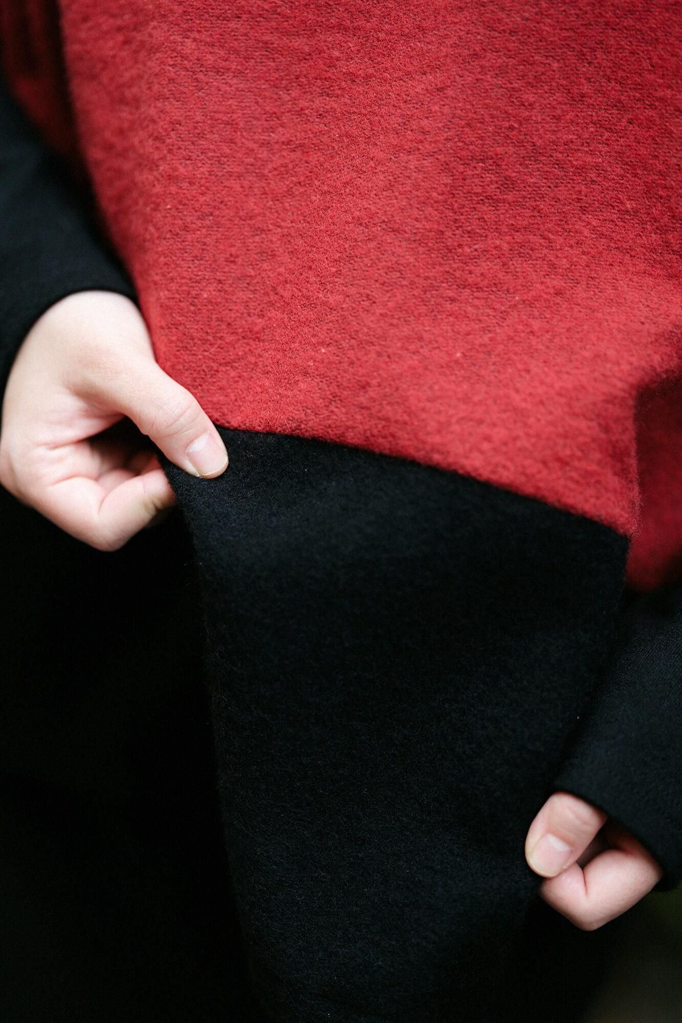 羅紗呢絨 方形上衣 雙色/深紅色x黑色