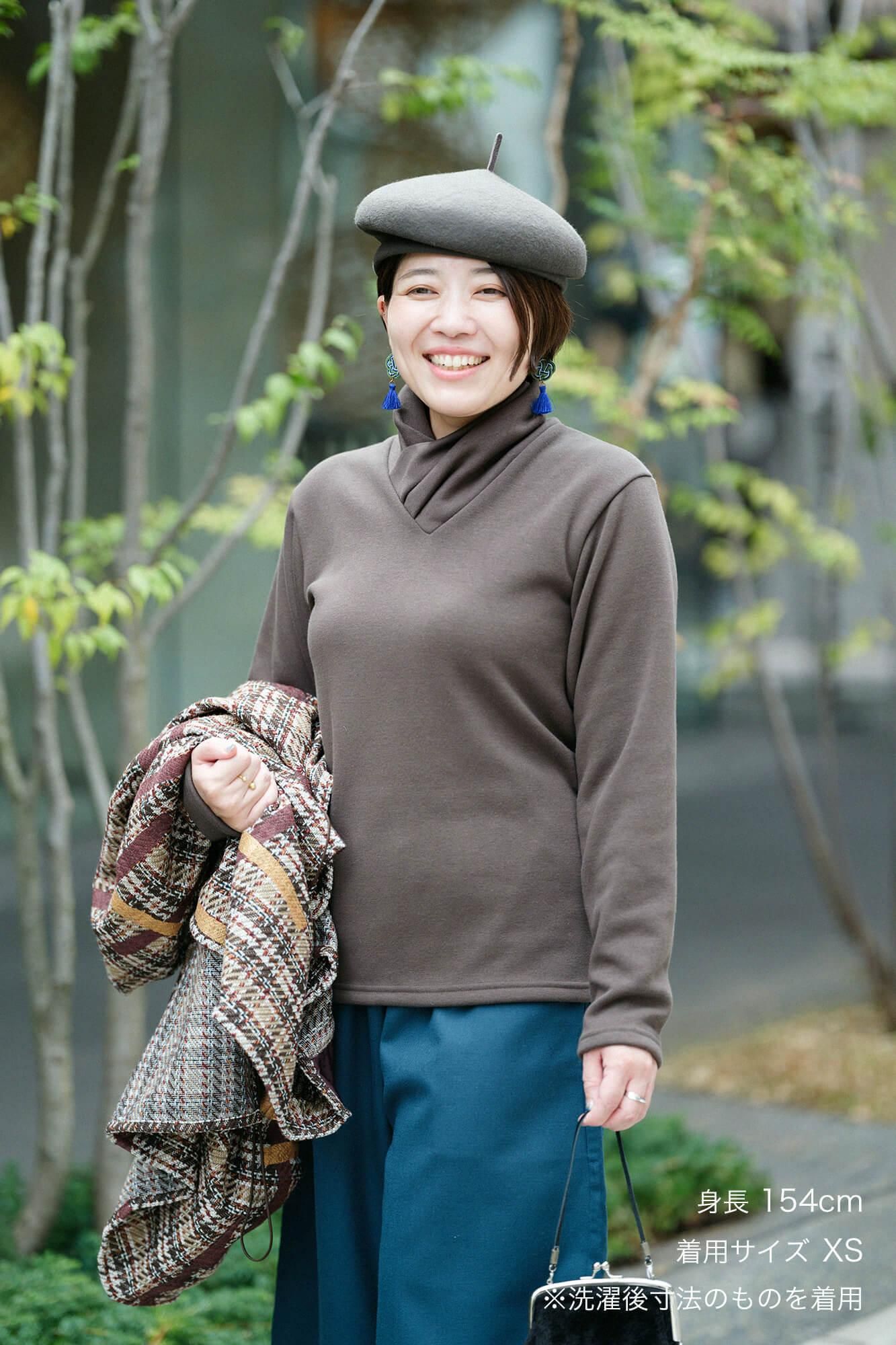 【net limited】Knit Boa Lining Ami Turtle Neck Shirt / Dark Brown