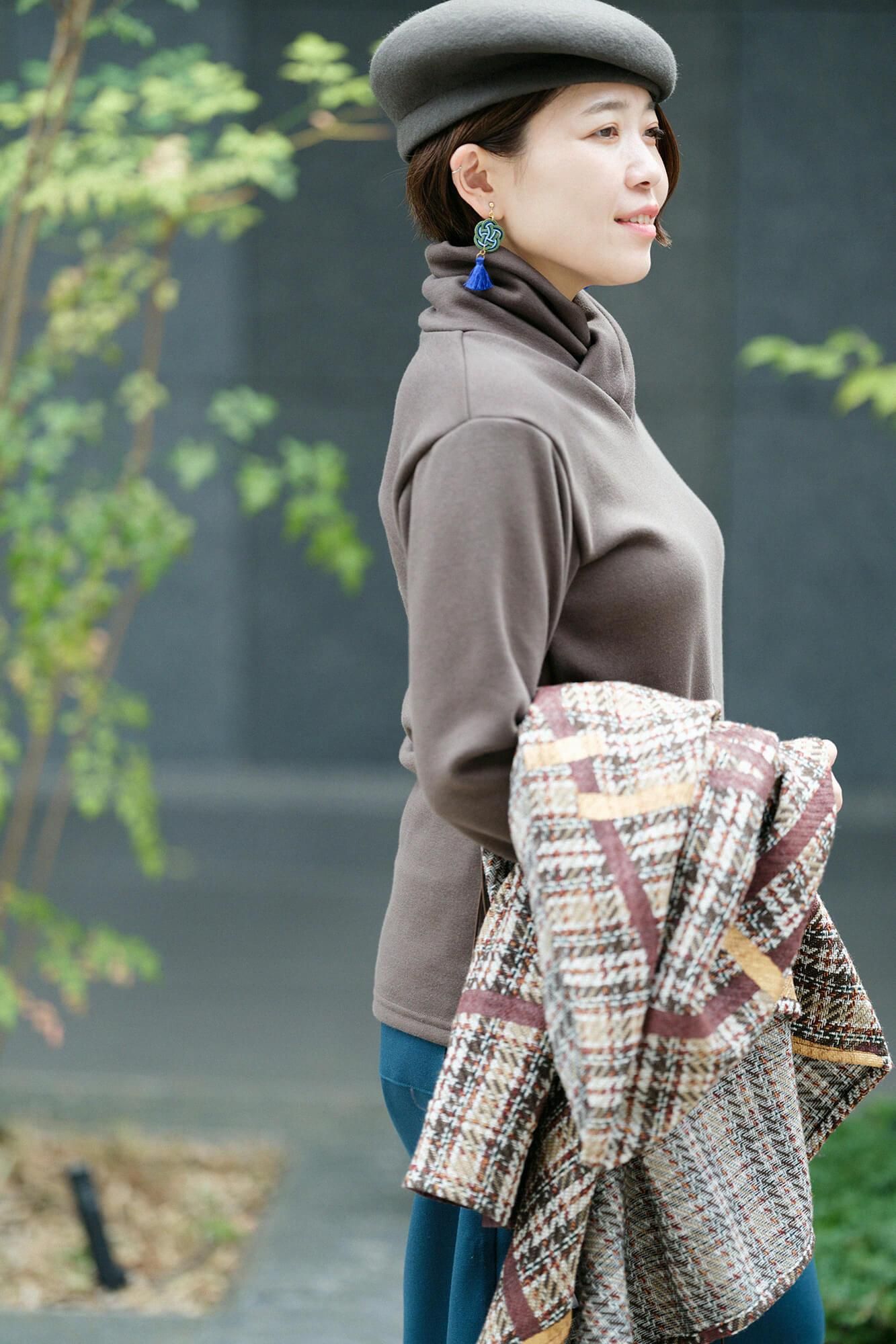 【net limited】Knit Boa Lining Ami Turtle Neck Shirt / Dark Brown