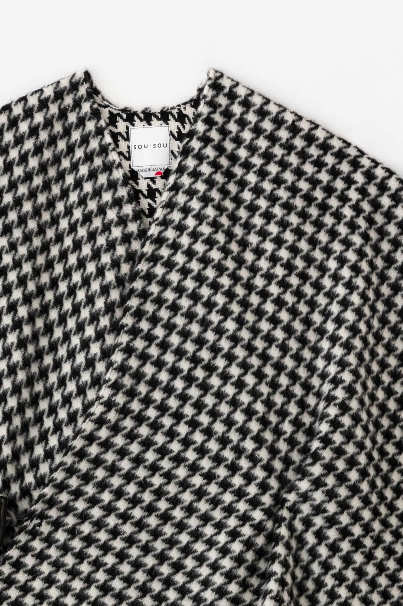 【net限定】梳毛(そもう) 千鳥格子織(ちどりごうしおり) きさらぎ 短丈/濡羽色(ぬればいろ)×生白(きじろ)