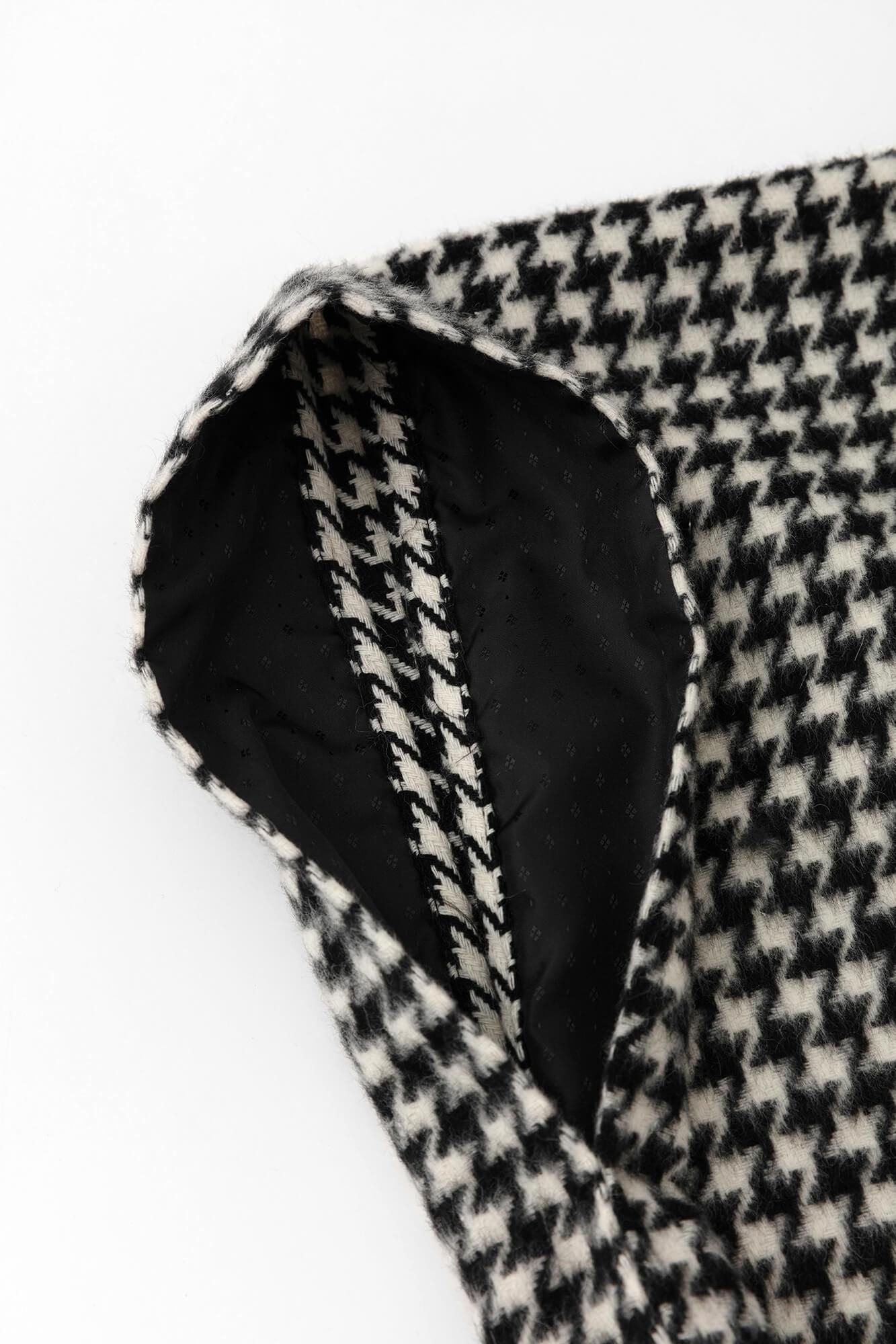 【net限定】梳毛(そもう) 千鳥格子織(ちどりごうしおり) きさらぎ 短丈/濡羽色(ぬればいろ)×生白(きじろ)