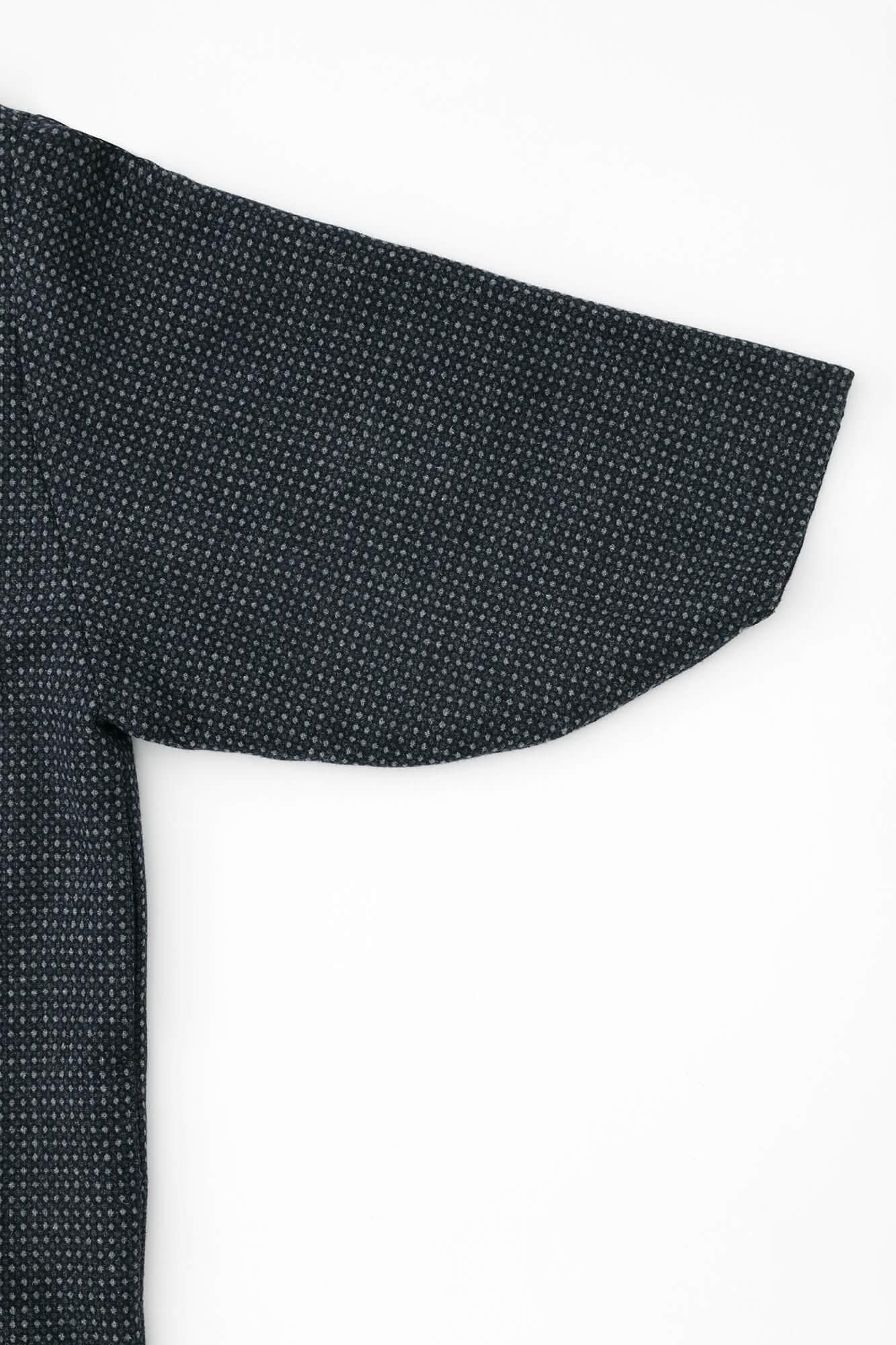 【net limited】Worsted Combed Yarn bean Lattice Weave Double Breasted Naginata Square Neck Coat Long with Lining / Sand and Ink Color × SO-SU-U